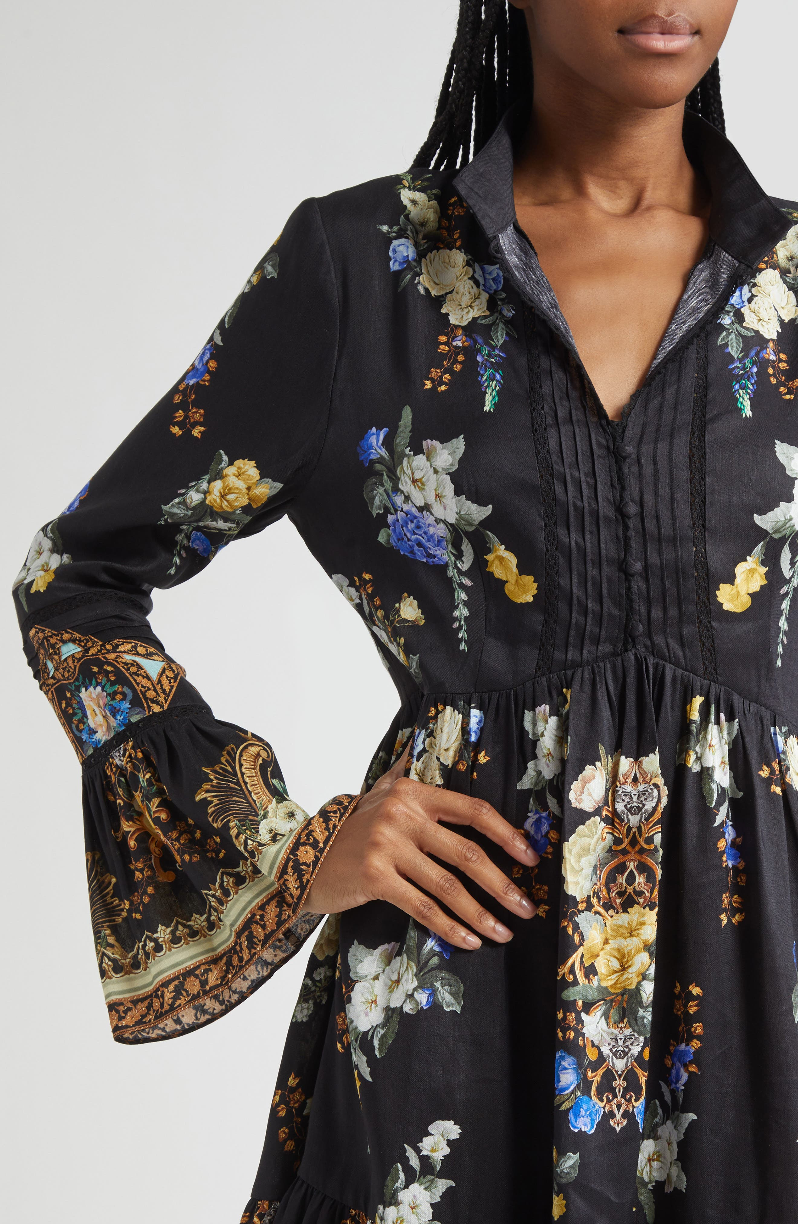 Camilla Ottoman Elegance Long Sleeve Linen & Silk Minidress at Nordstrom - 4