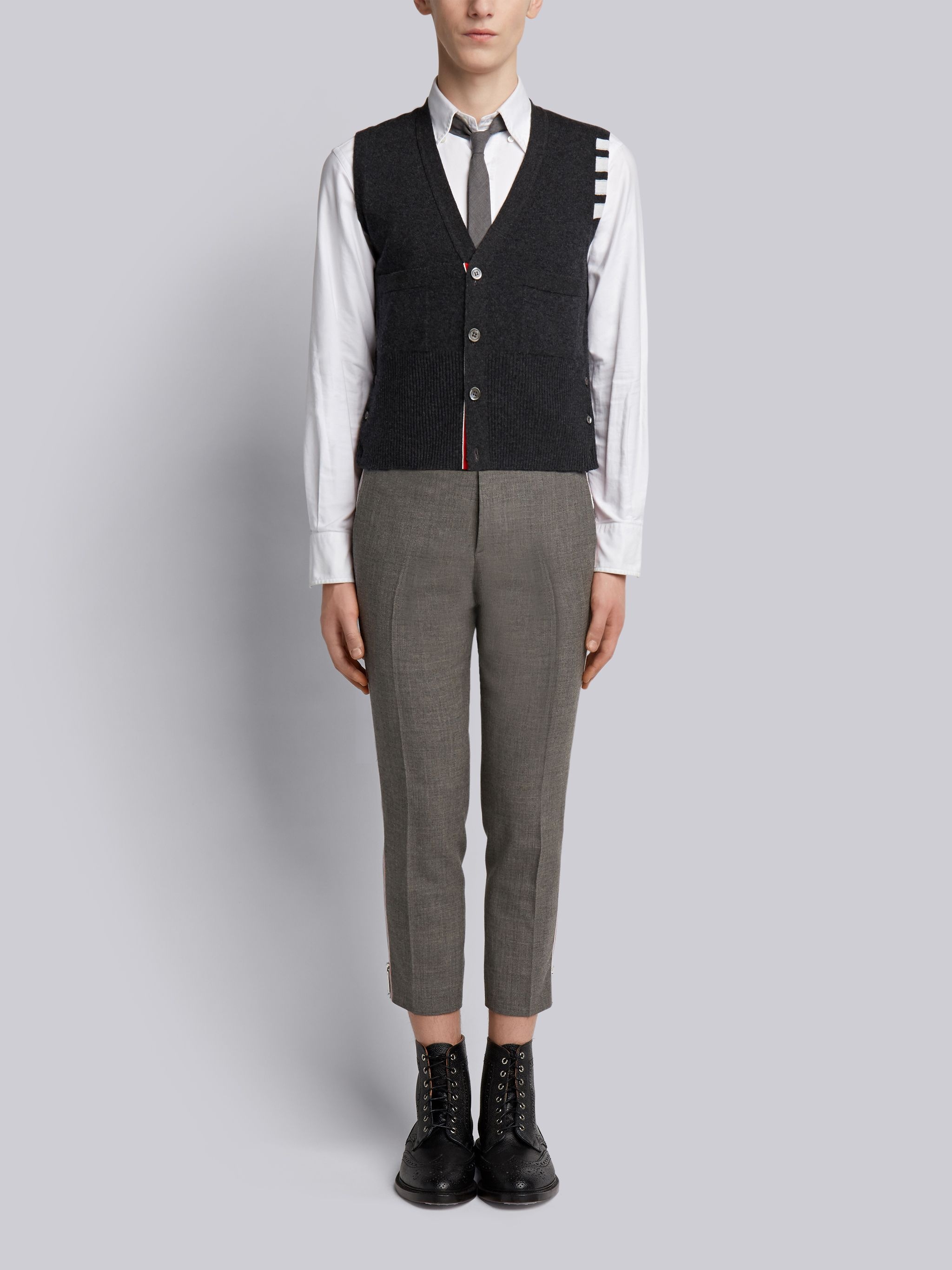 Charcoal Cashmere 4-bar V-neck Waistcoat - 4