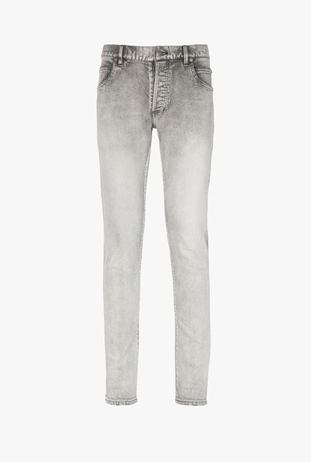 Slim cut faded light gray cotton jeans with embossed Balmain logo - 1