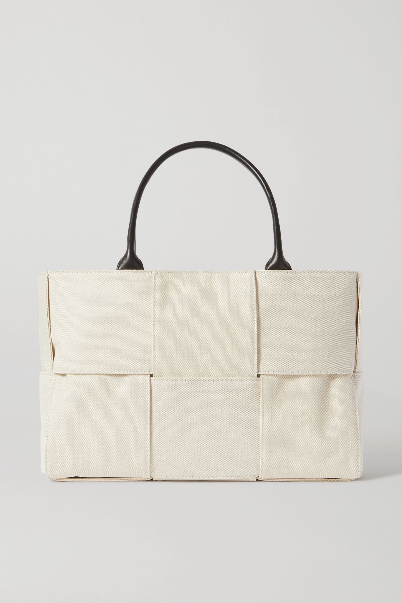 Cabas leather-trimmed intrecciato canvas tote - 1