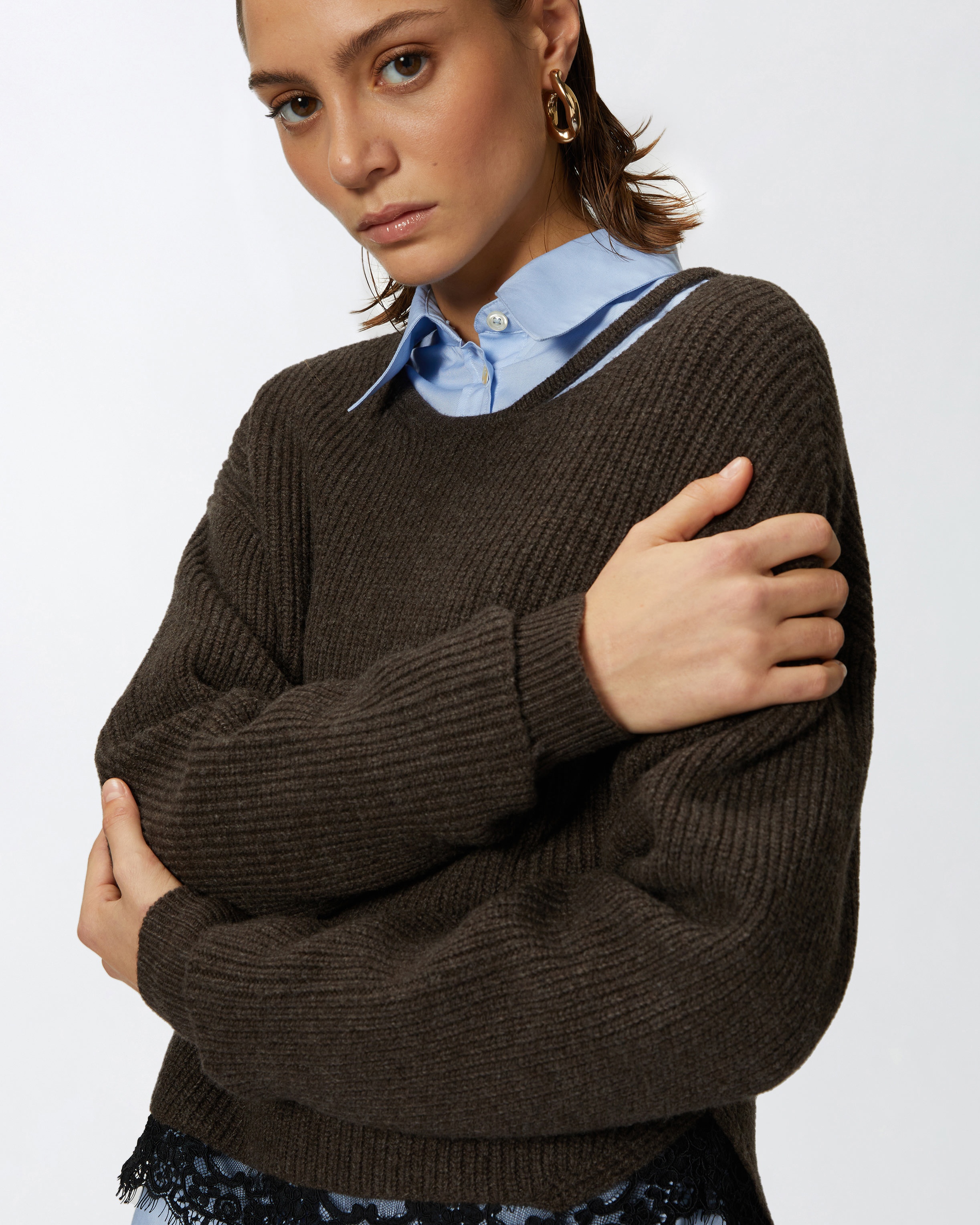 RIBBED SWEATER WITH LACE AT THE HEM - 5