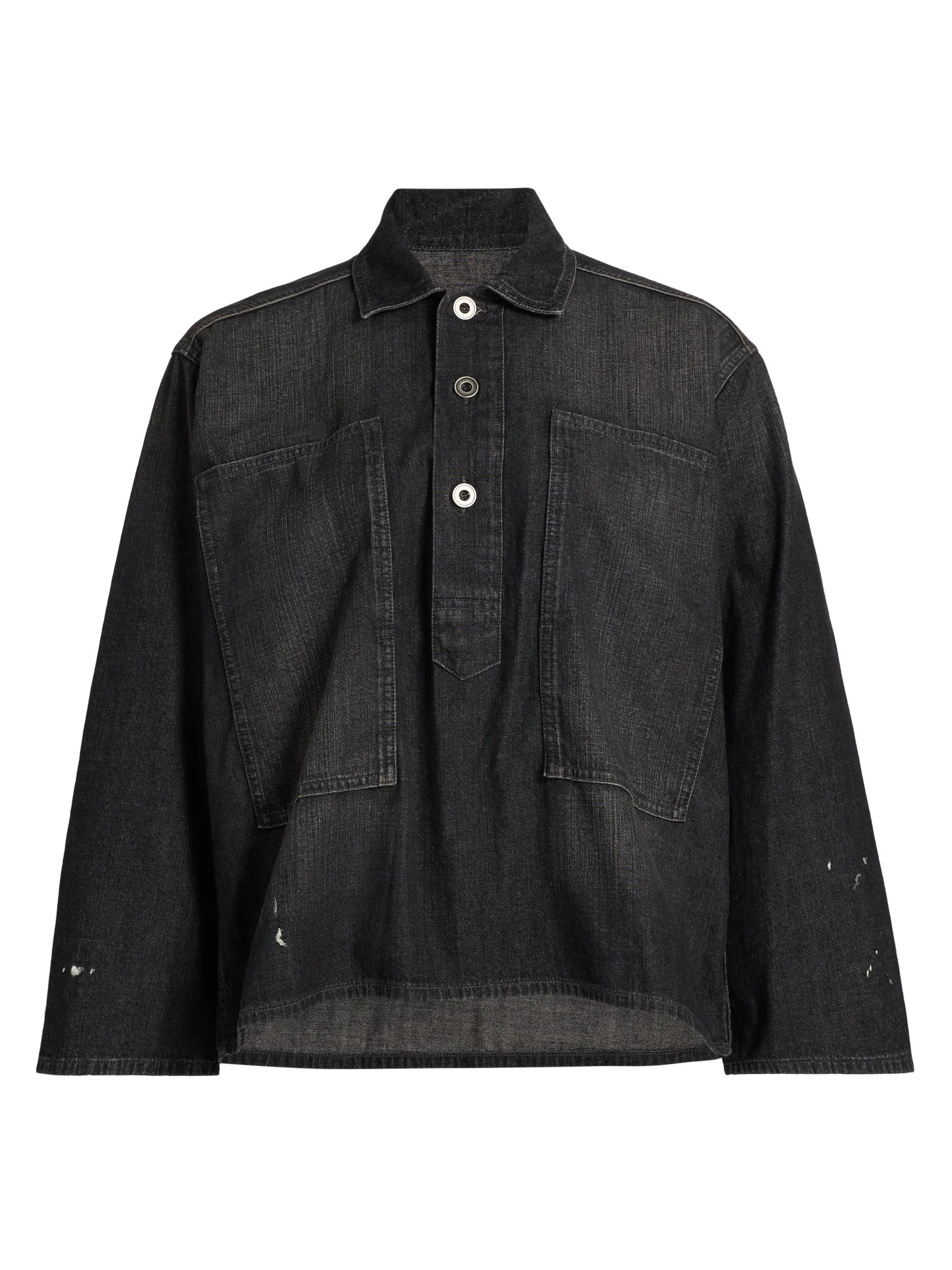 Women's Oversized Denim Pull-Over Shirt - Black - 1