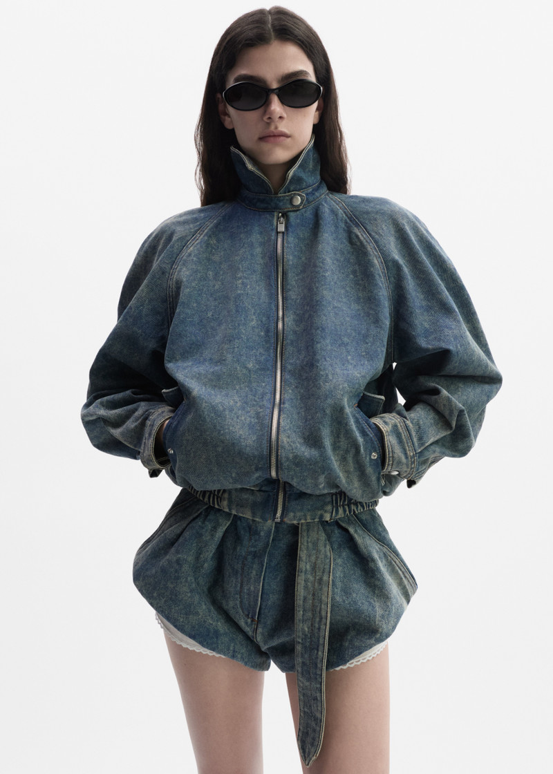 MAGDA BUTRYM Flared denim shorts with underlayer in vintage blue outlook