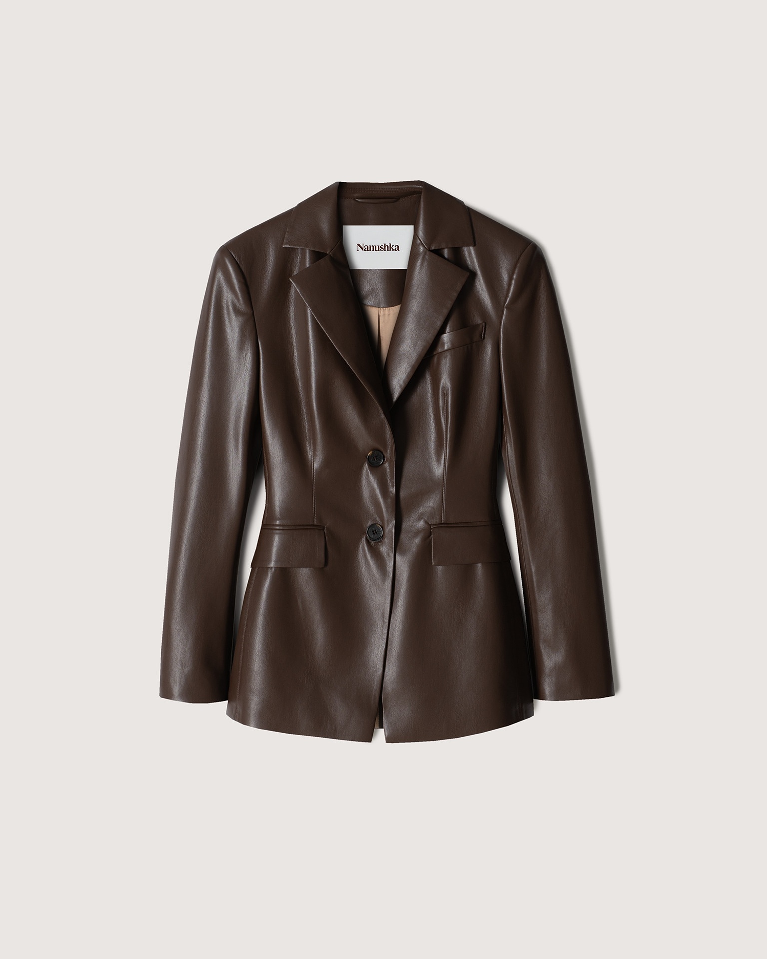 HATHI - Vegan leather tailored blazer - Dark brown - 1