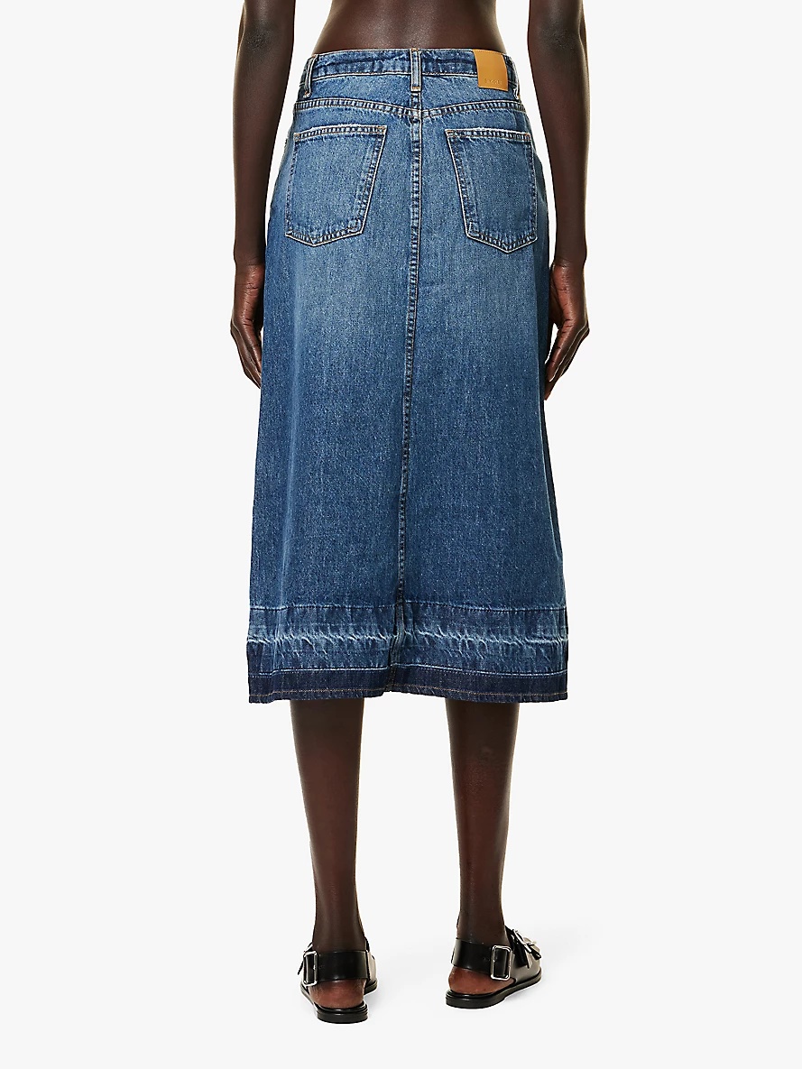 Della faded-wash denim midi skirt - 4