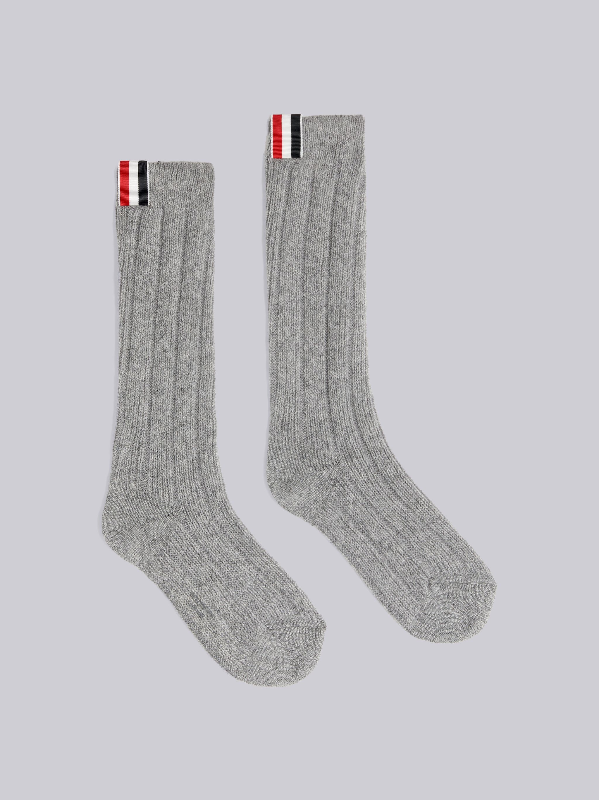Light Grey Rib Stitch Cashmere Mid Calf Socks - 1