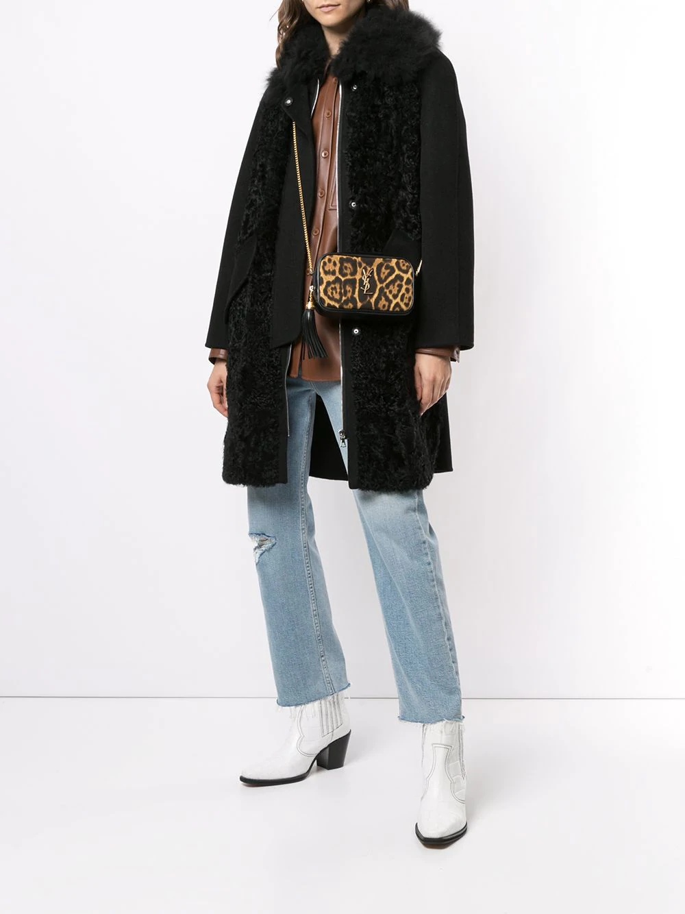 shearling single-breasted coat - 2