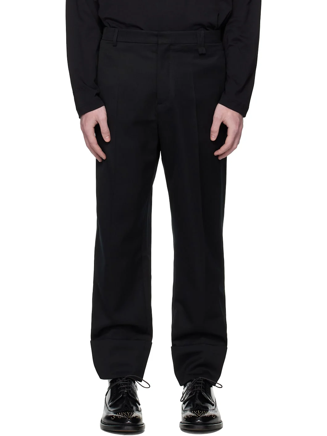 Black Cuffed Straight Leg Trousers - 1