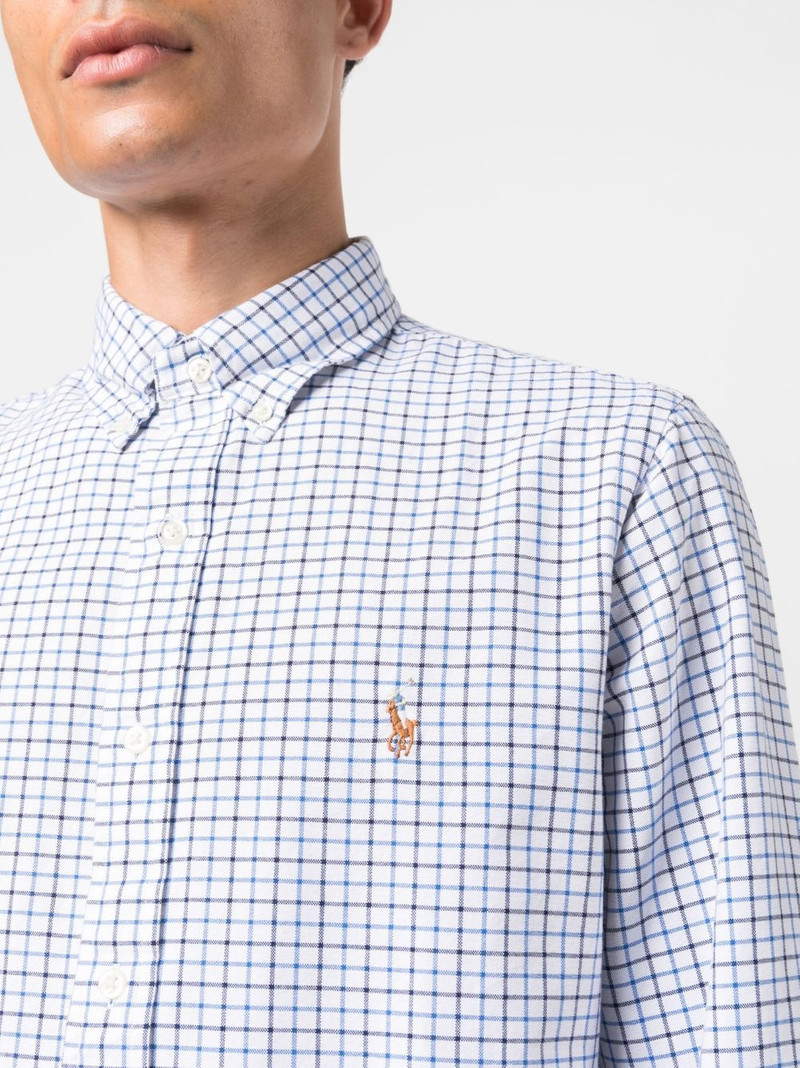 grid-pattern logo-embroidered cotton shirt 5