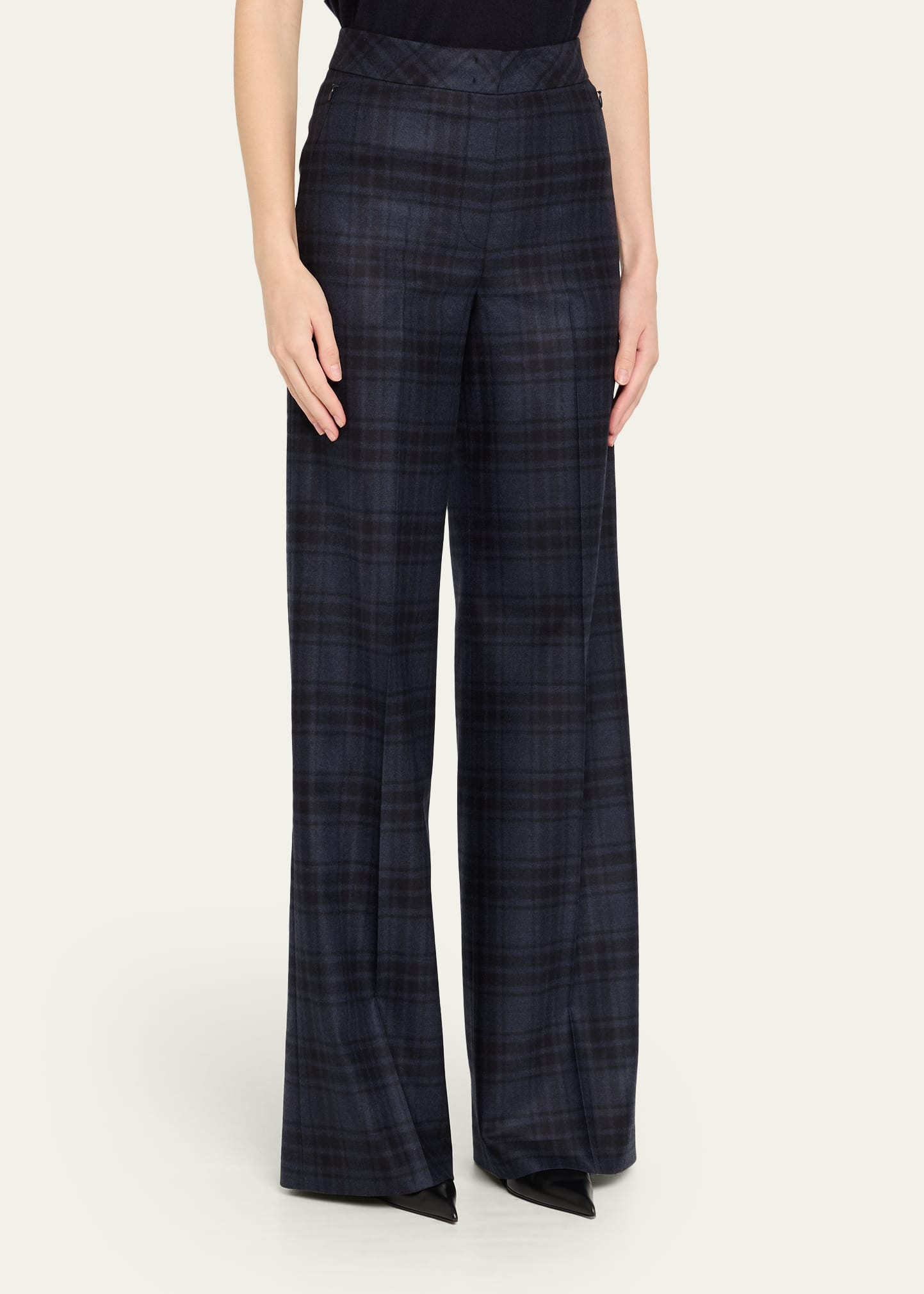 Fior Check Wool Flannel Wide-Leg Trousers - 4