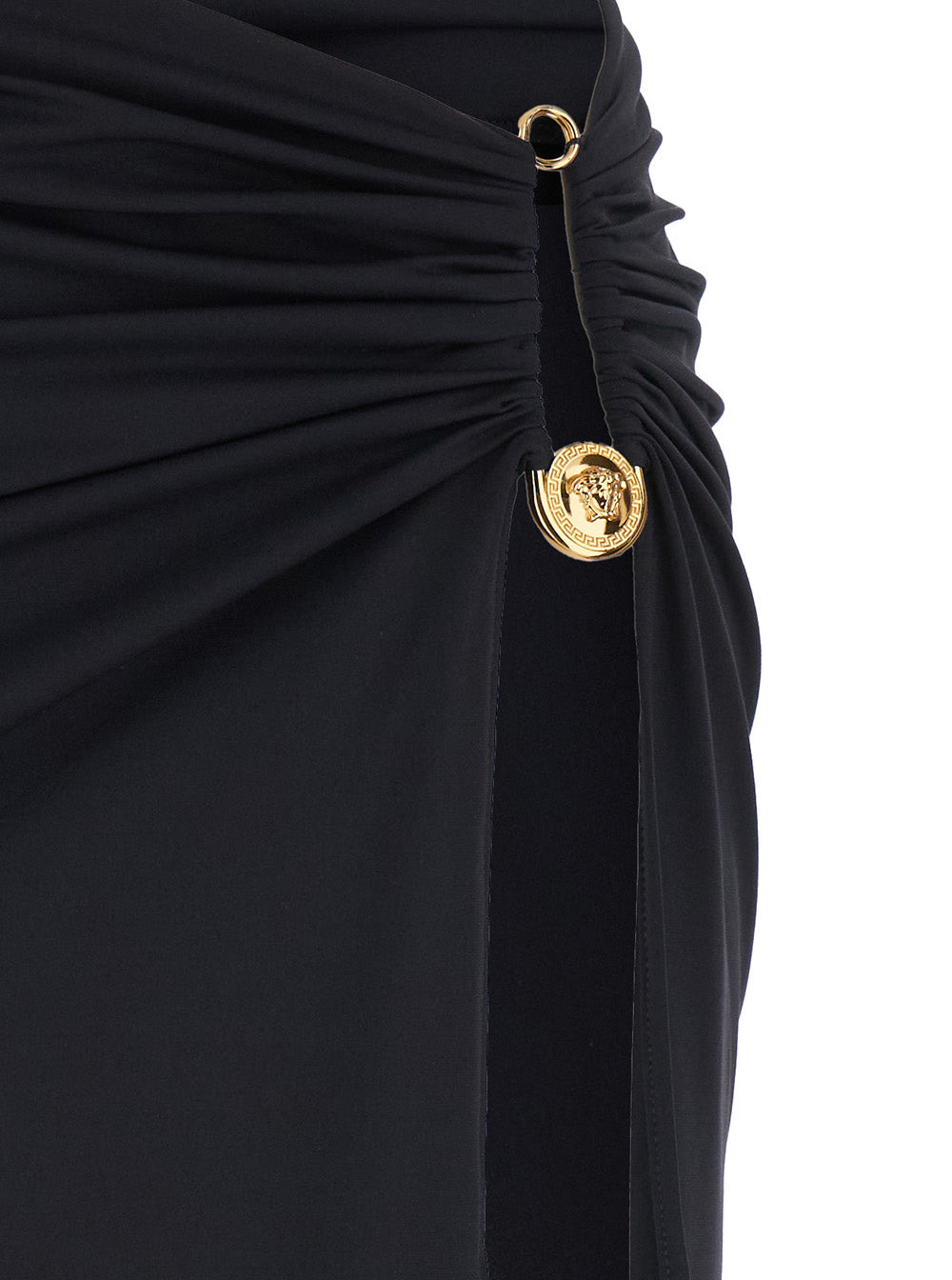 Versace Women Black Skirt With Pin Detail With Logo And Side Slit In Tech Fabric Stretch Woman - 3