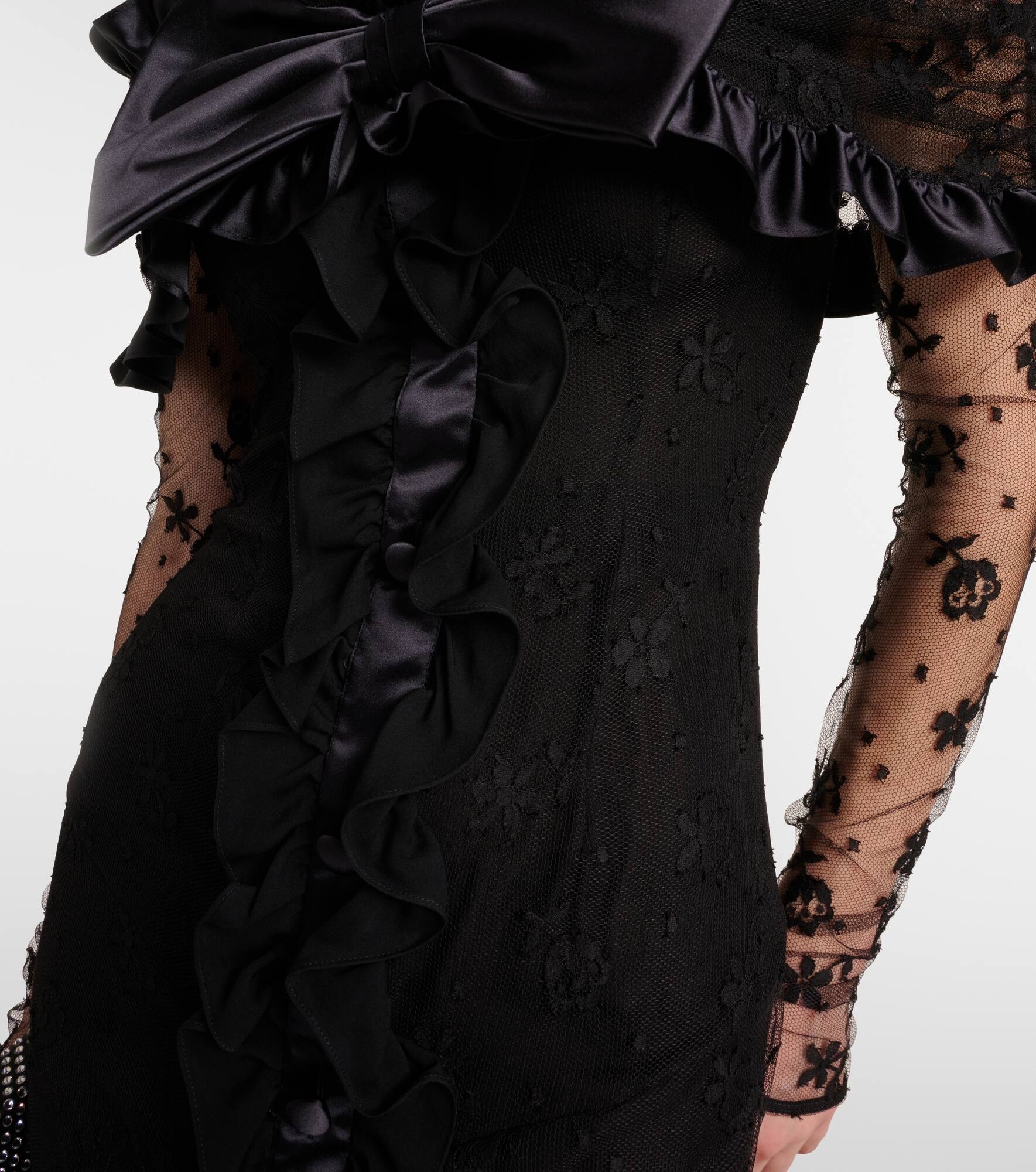 Bow-detail ruffled off-shoulder lace gown - 5