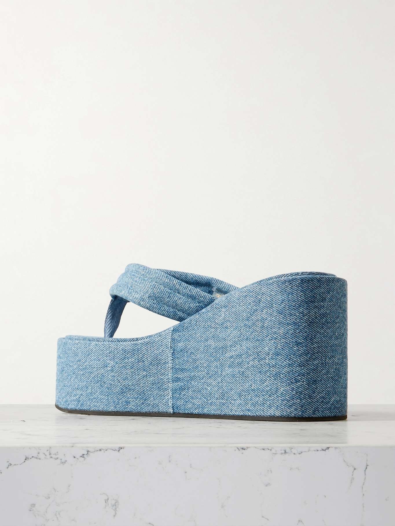 COPERNI Logo-appliquéd denim wedge flip flops