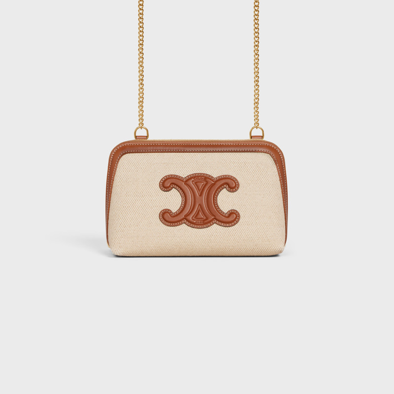 Clutch on Chain Cuir triomphe IN textile and calfskin 1