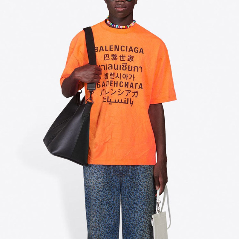 Balenciaga Languages Logo T-Shirt 'Orange Black' 641614TJVI37513 4