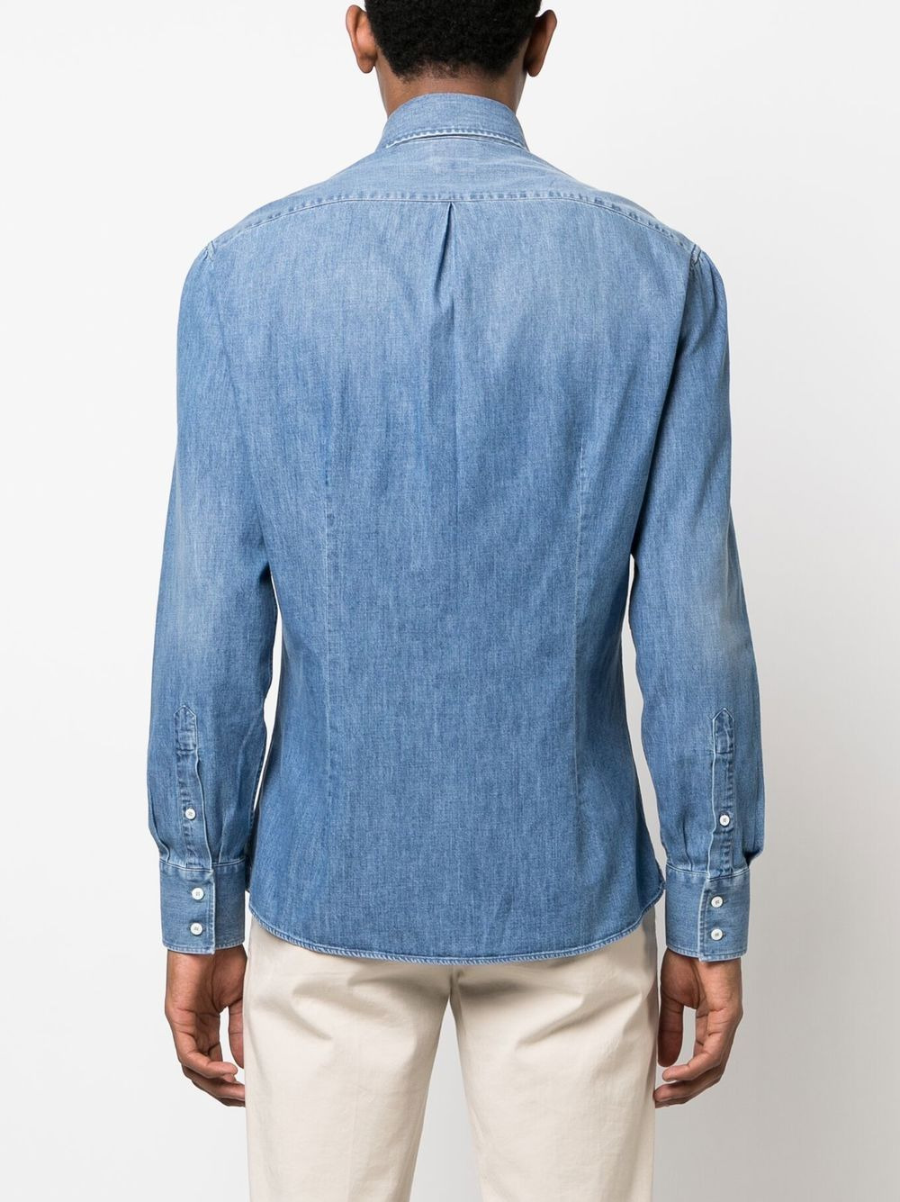 spread-collar denim shirt - 4