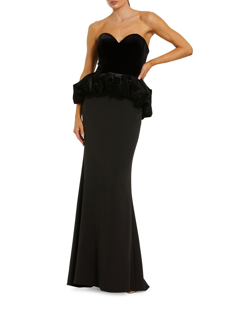 Women's Mixed-Media Strapless Peplum Gown - Black 1