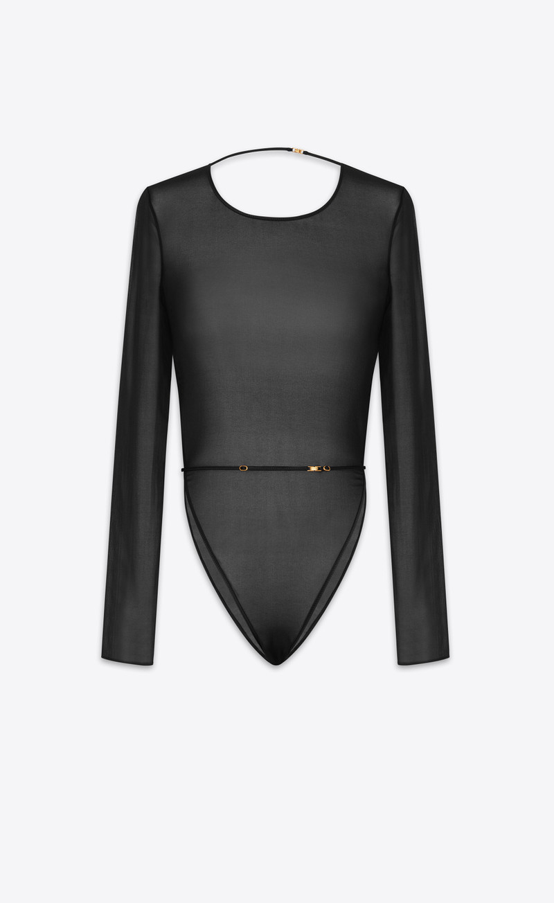 신축성 실크 georgette에 backless bodysuit 1