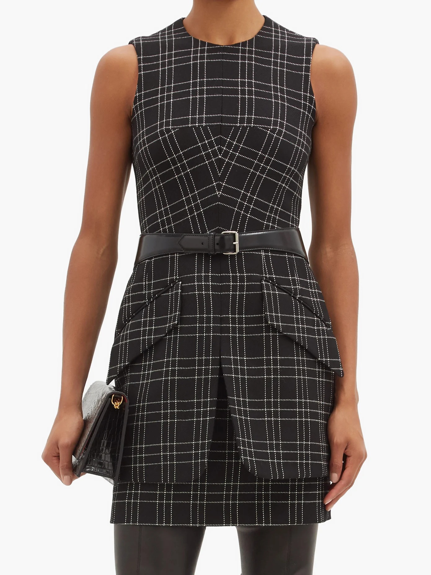 Checked virgin-wool mini dress - 6