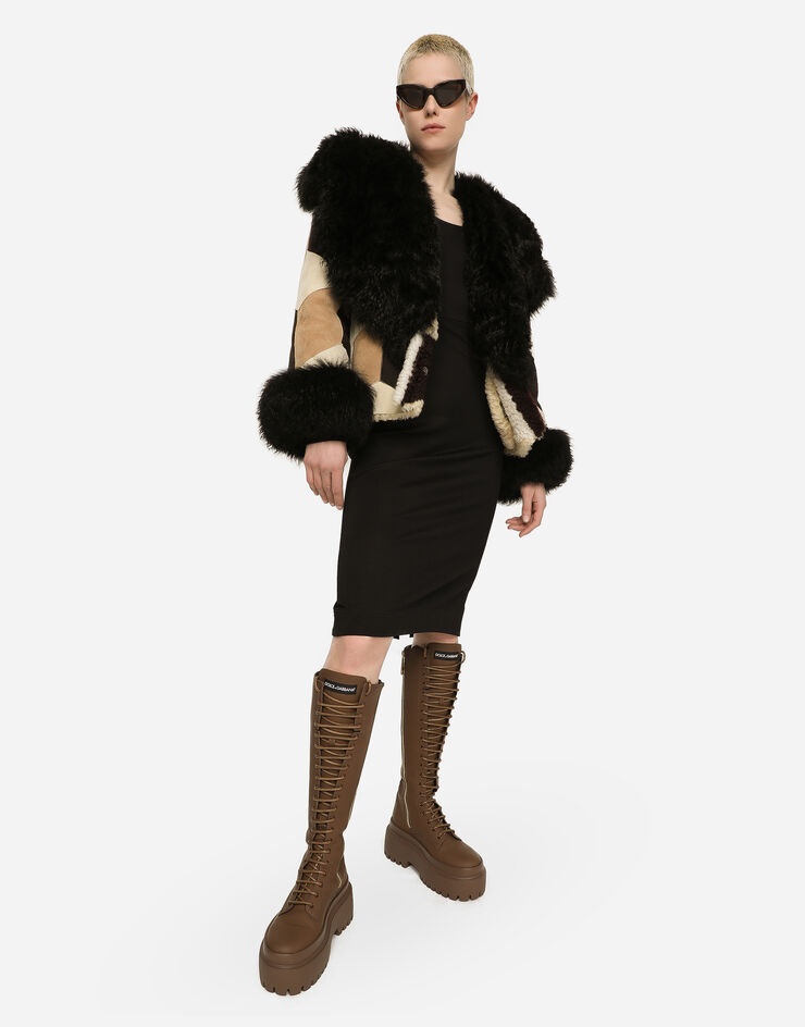 Short heavy jacket in sheepskin patchwork - 5