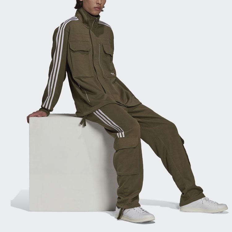 Men's adidas originals x Work Parley Crossover Casual Breathable Stripe Long Sleeves Olive Shirt HD2 - 4