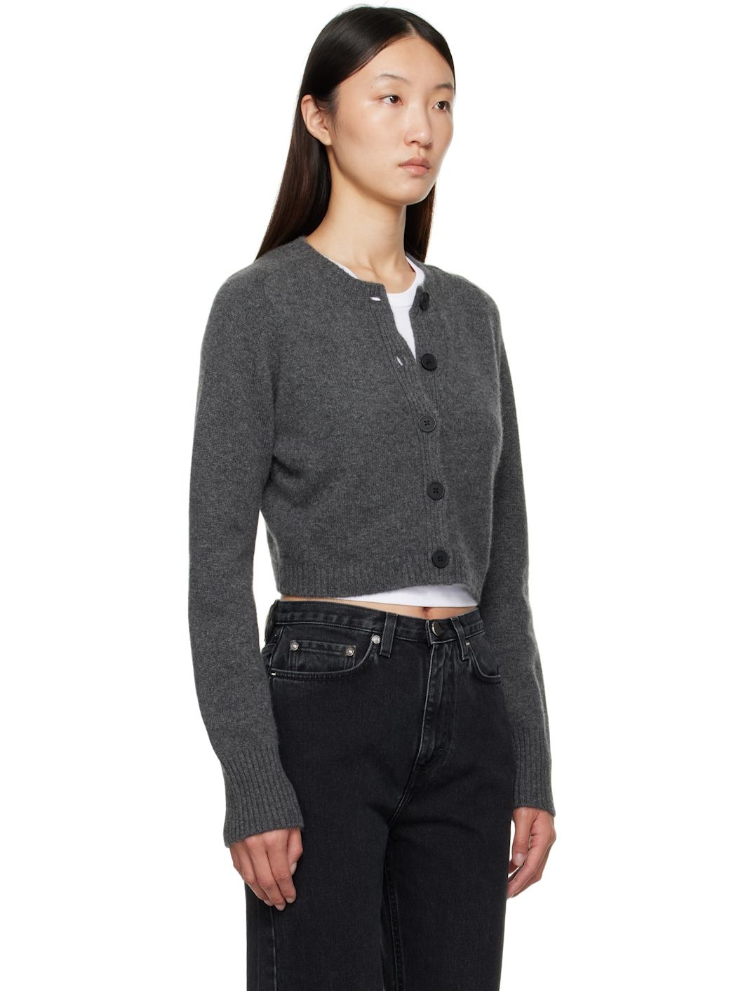 Gray Zephir Cashmere Cropped Cardigan - 2