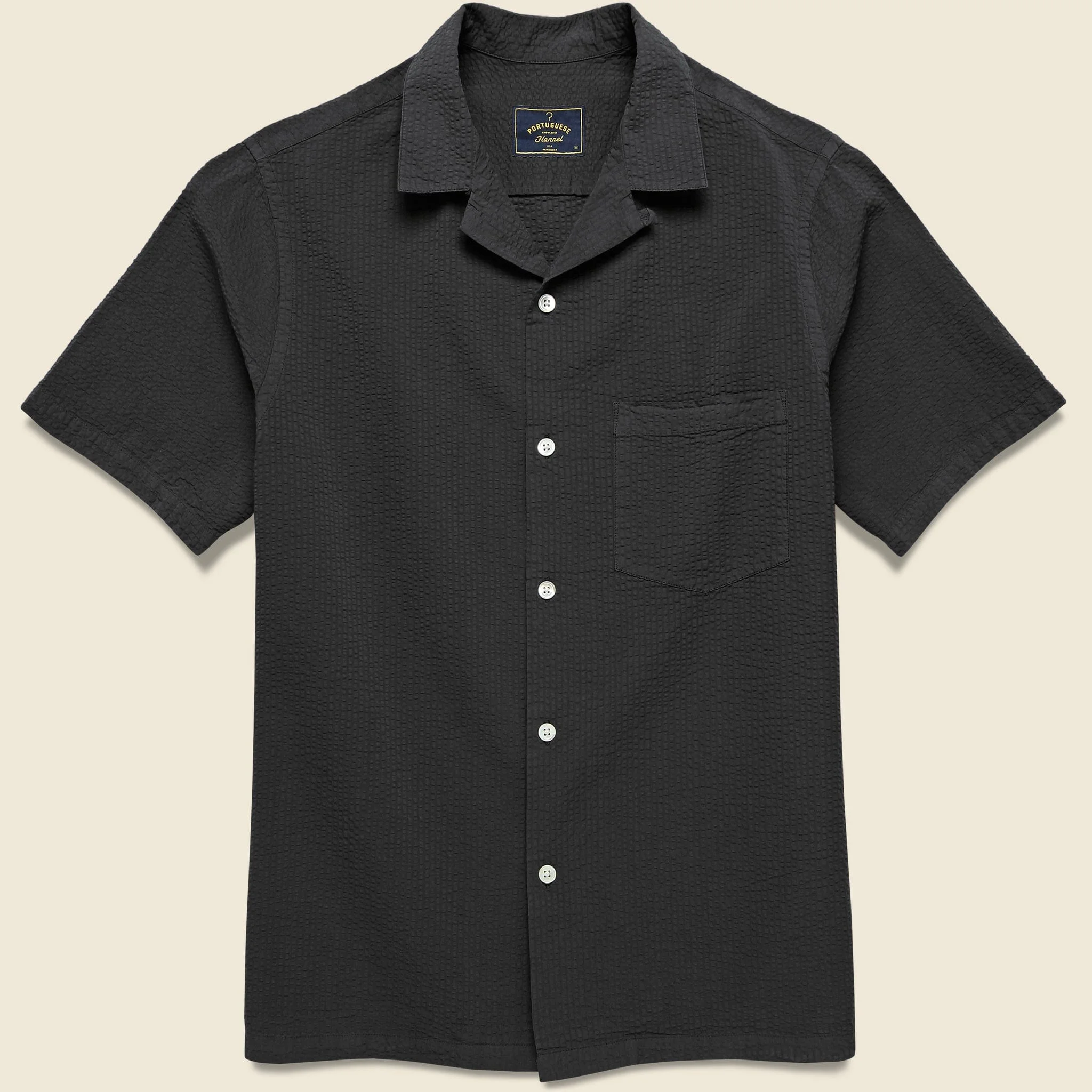 Seersucker Camp Shirt - Black - 1