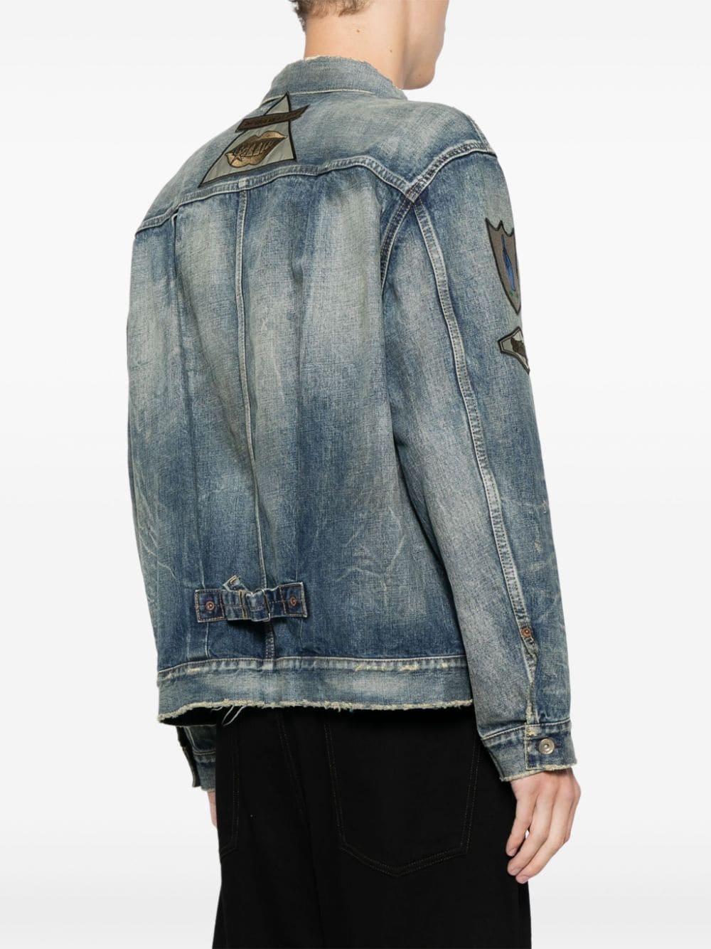 patch-embellished button-up denim jacket - 4