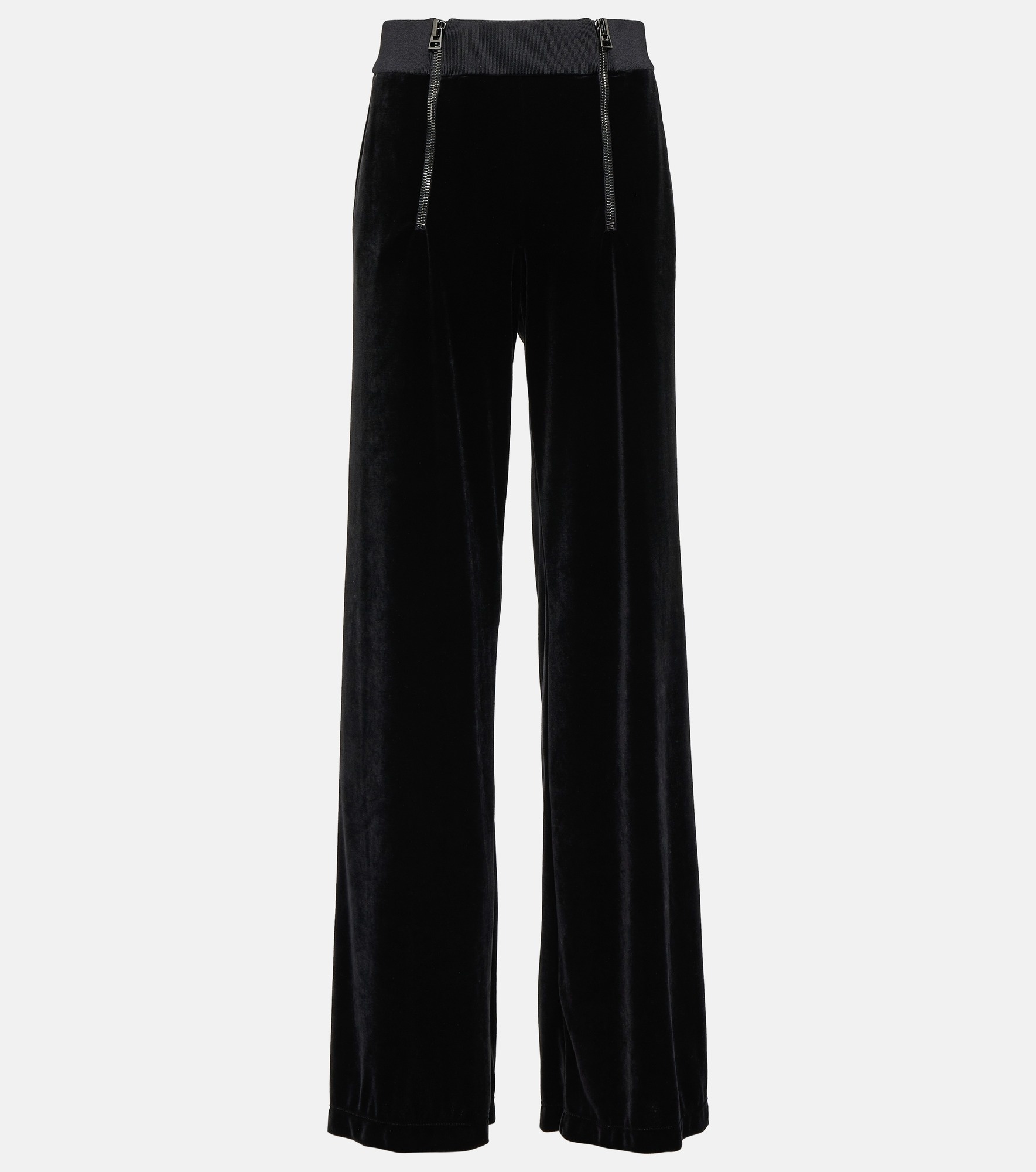 Zip-detail velour straight pants - 1