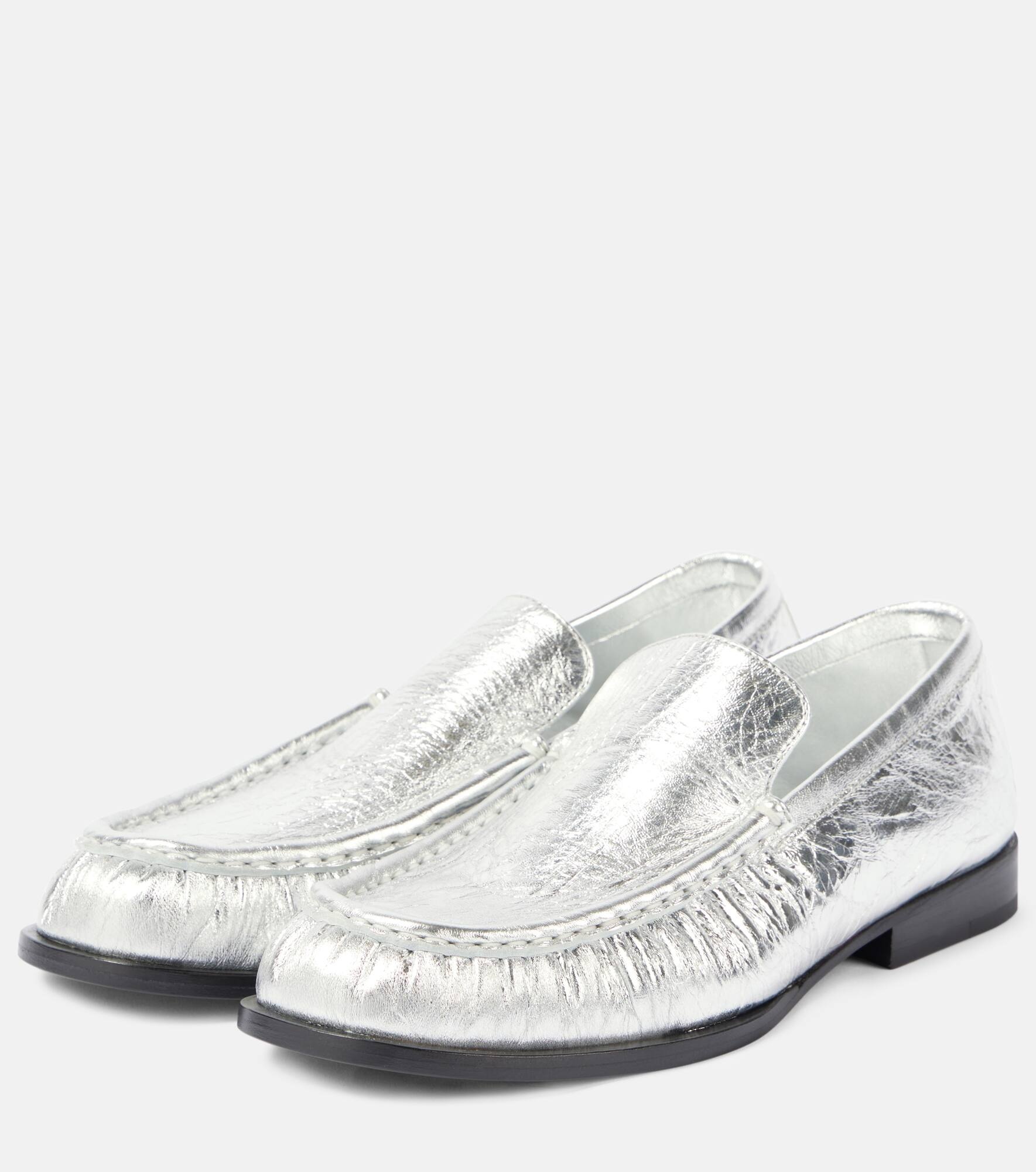 Metallic leather loafers - 5