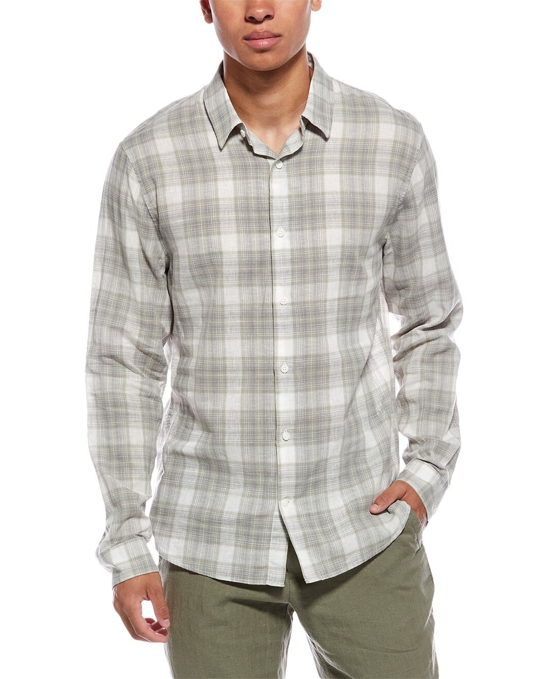 Vince Salton Plaid Classic Fit Linen-Blend Shirt - 1
