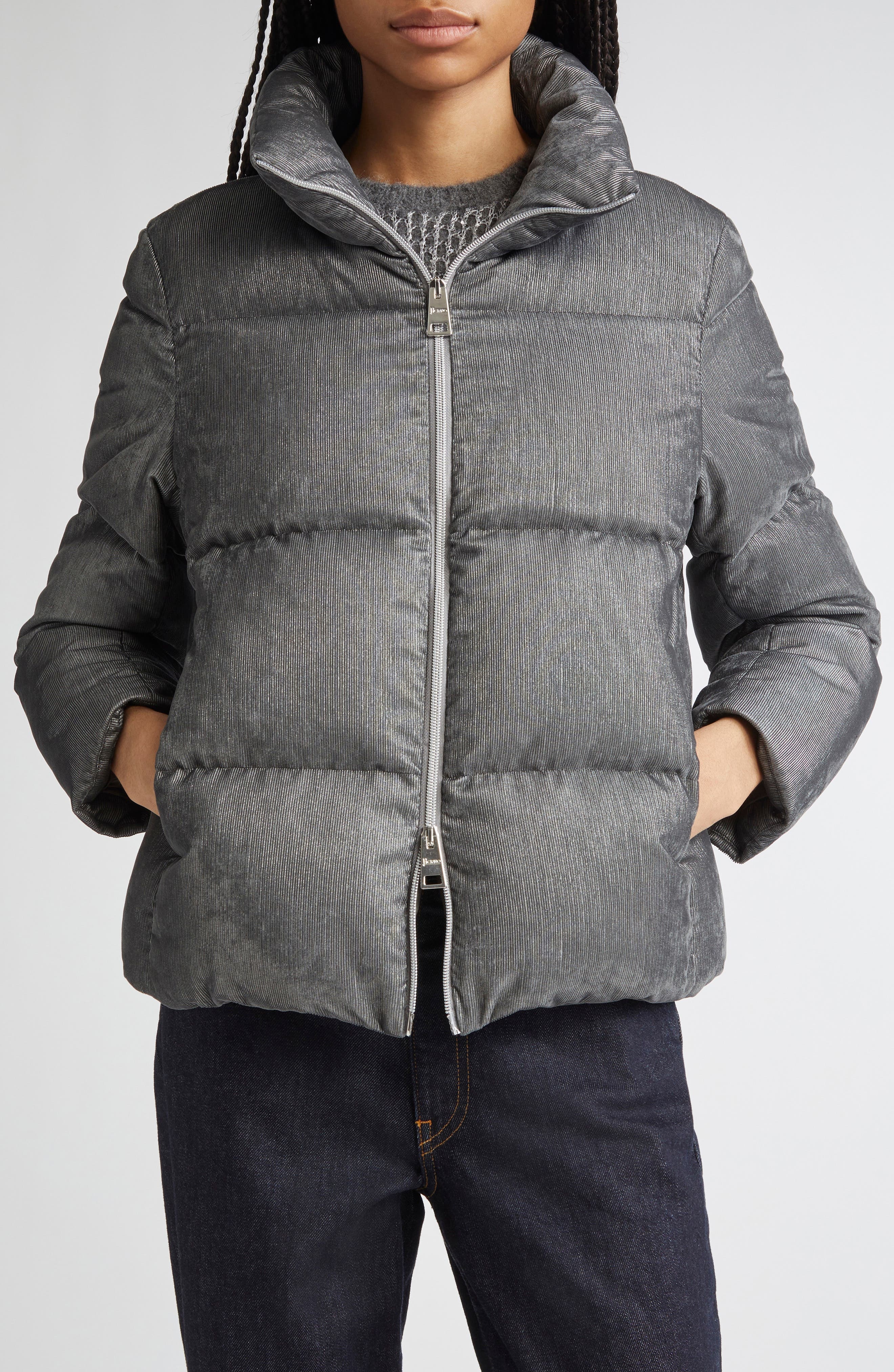 Herno Metallic Corduroy Down Jacket in Grigio Perla at Nordstrom - 1