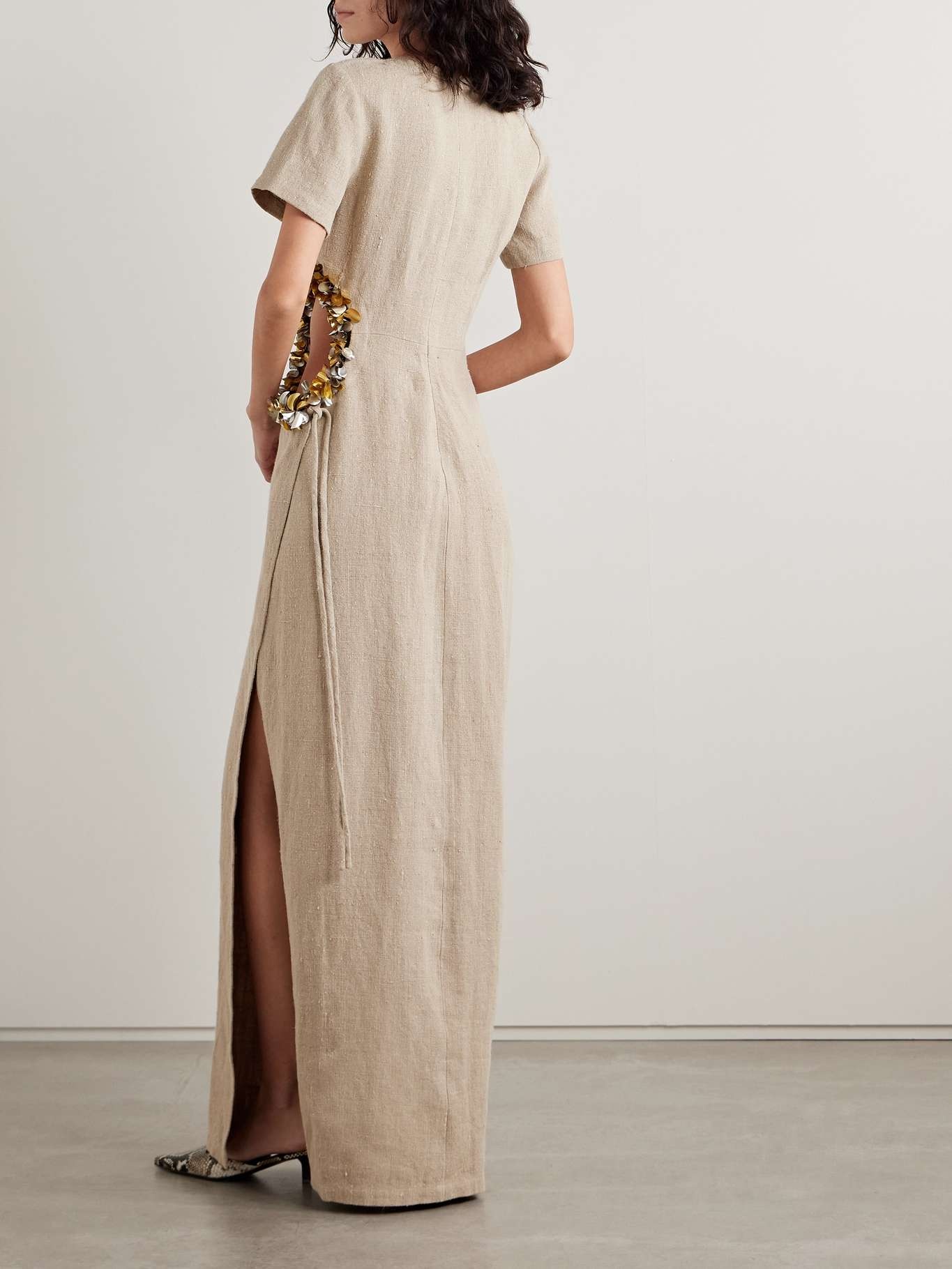 Seaford cutout paillette-embellished linen maxi dress Beige - 3
