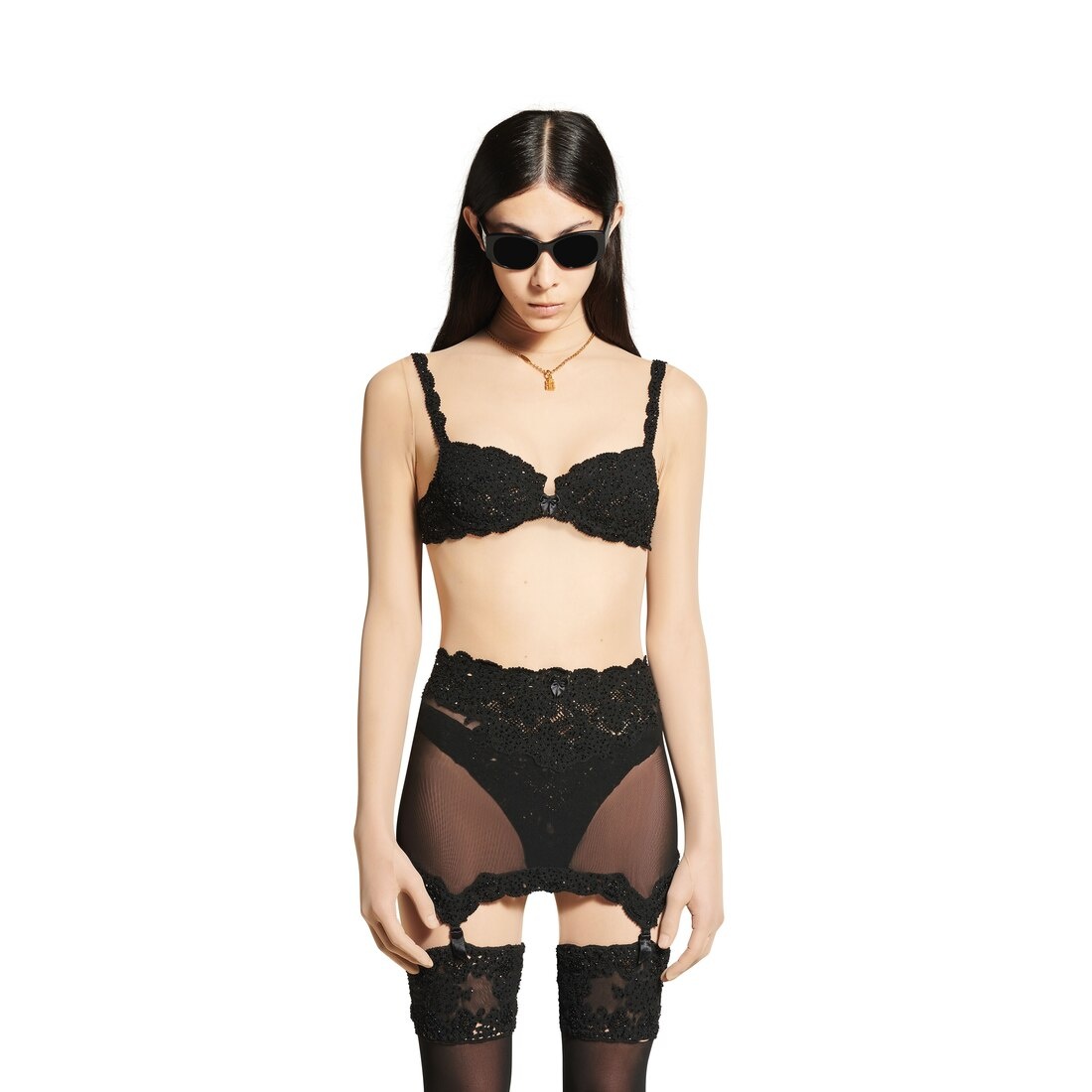 Women's Trompe L'œil Suspender Belt Dress in Black - 4