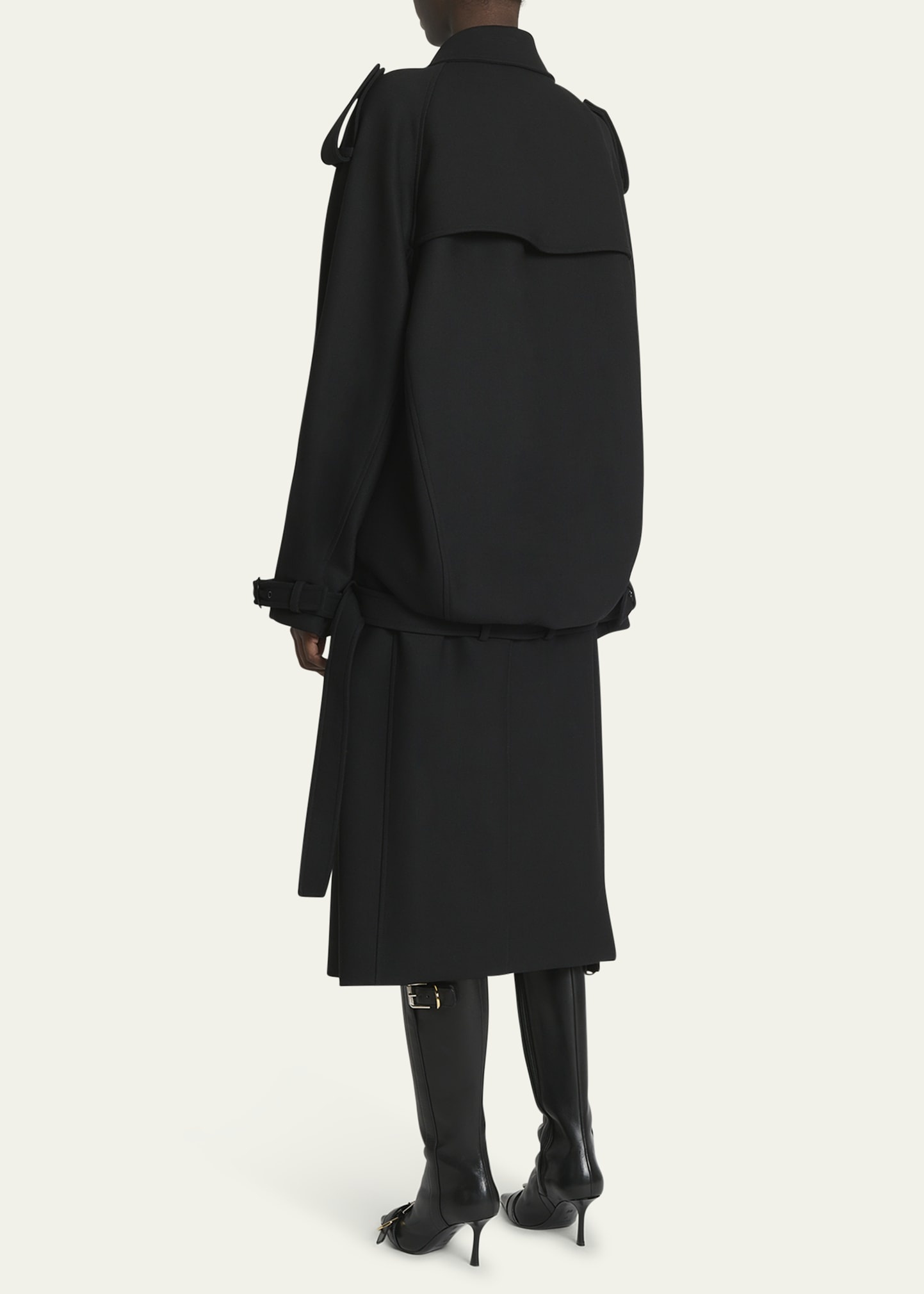 Double-Breasted Volume Belted Wool Trench Coat - 3