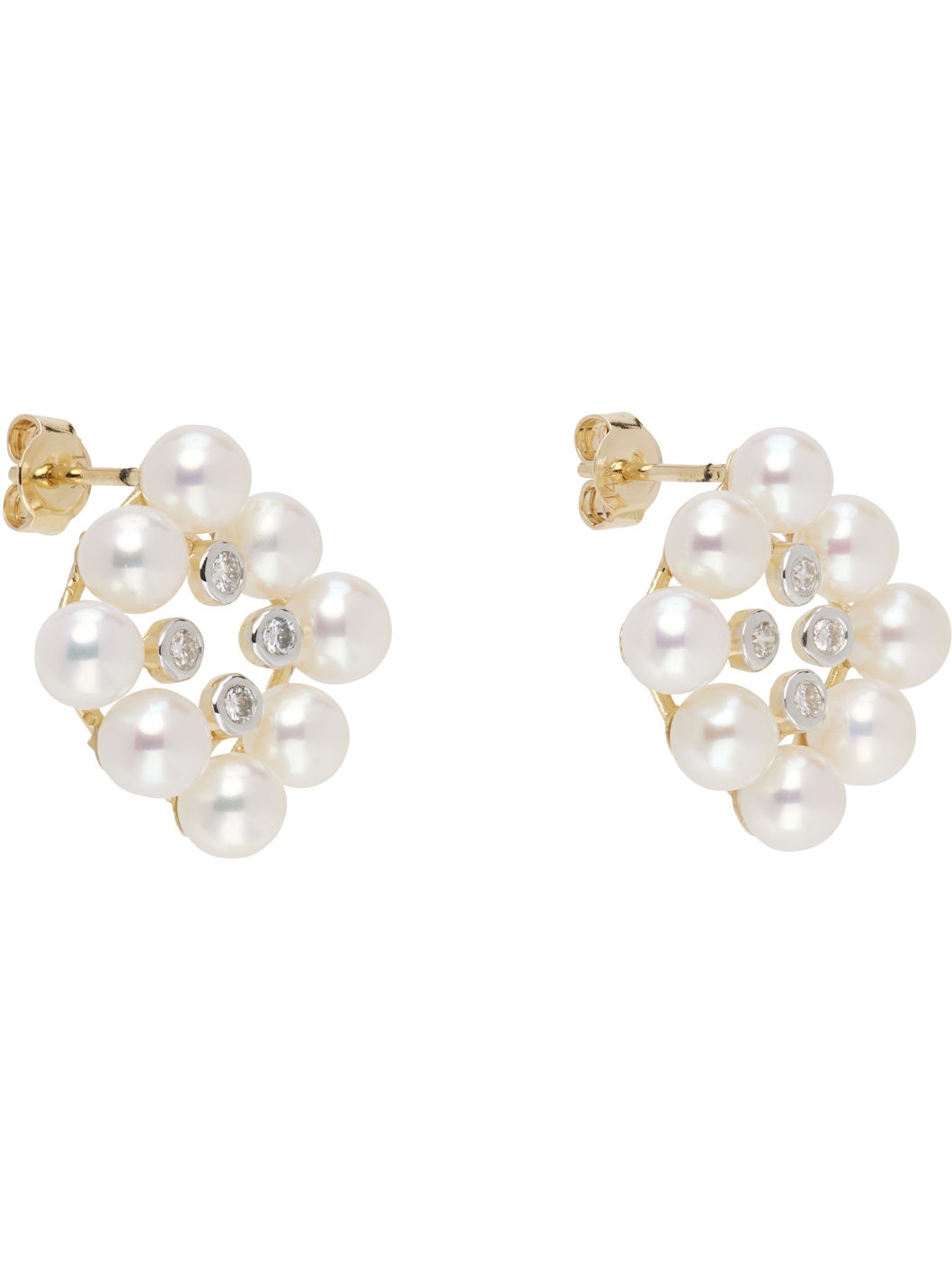 Gold Pearls & Diamonds Cluster Stud Earrings - 2