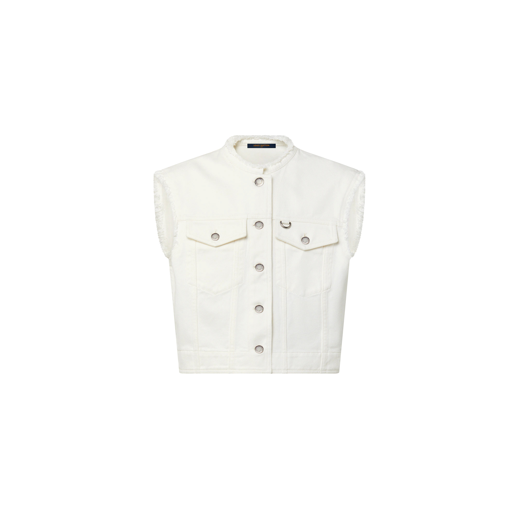 Frayed Hem Sleeveless Denim Jacket - 1
