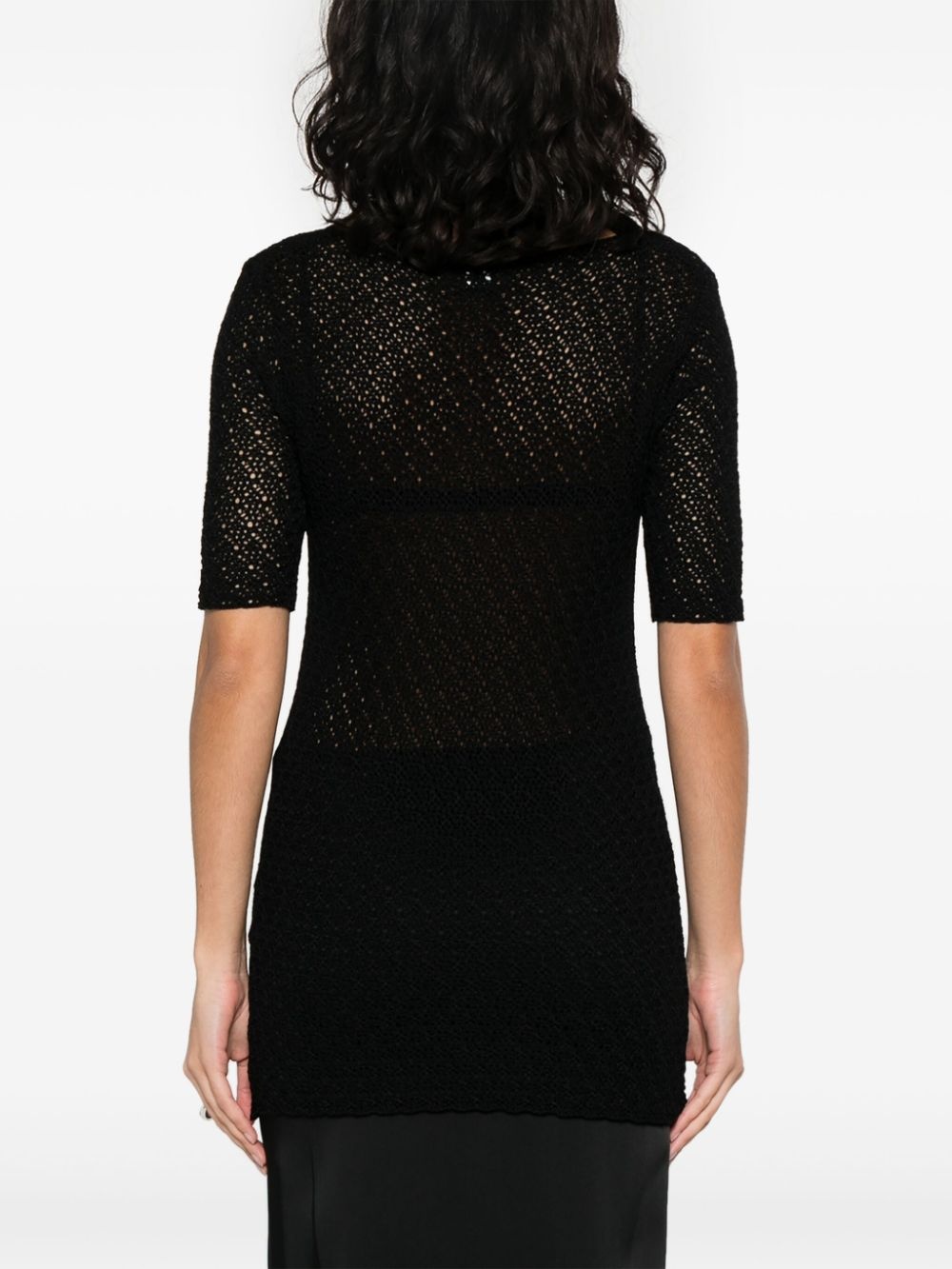 bardot-neck sheer jumper - 4