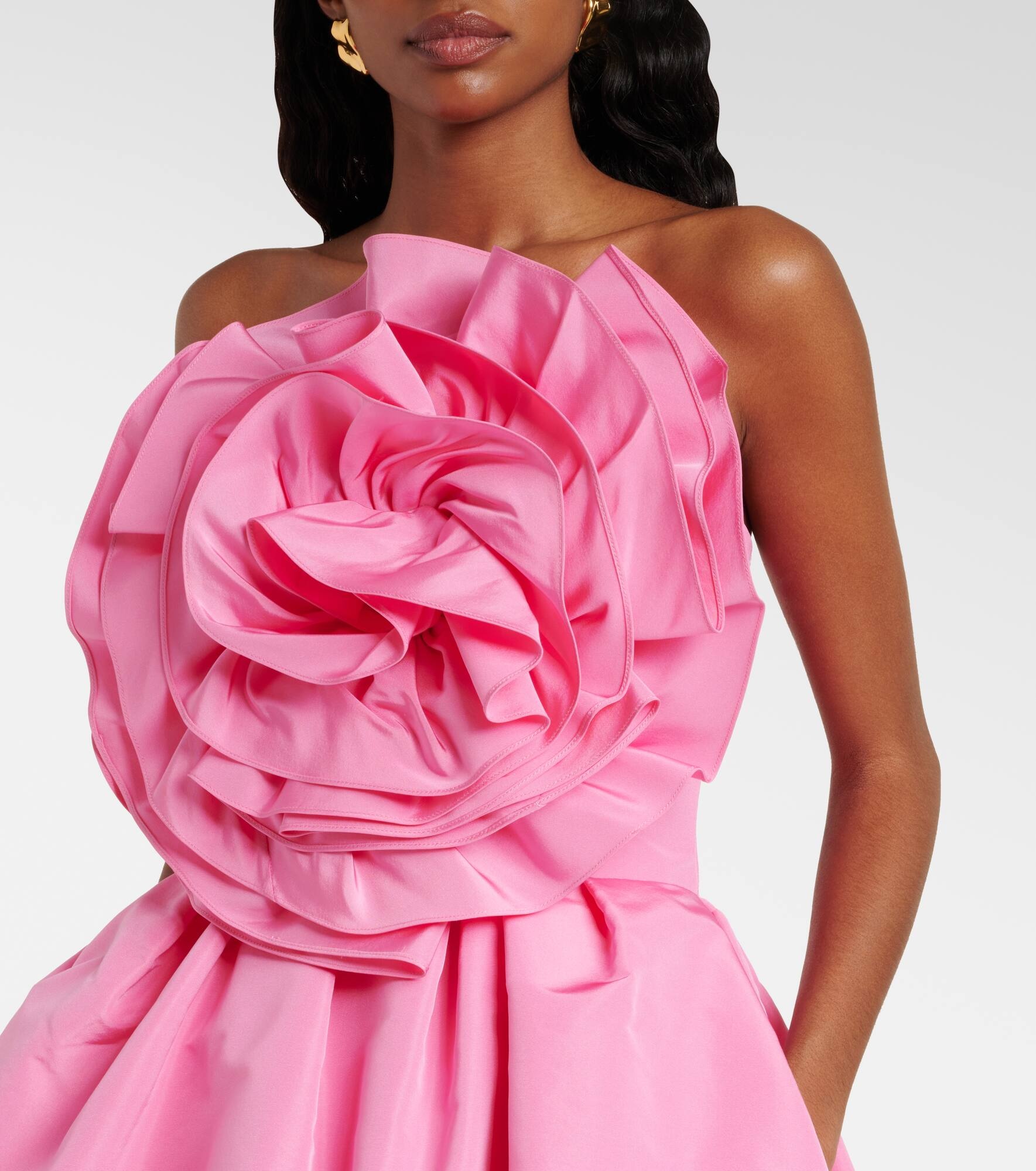 Floral-appliqué silk faille cocktail dress - 4