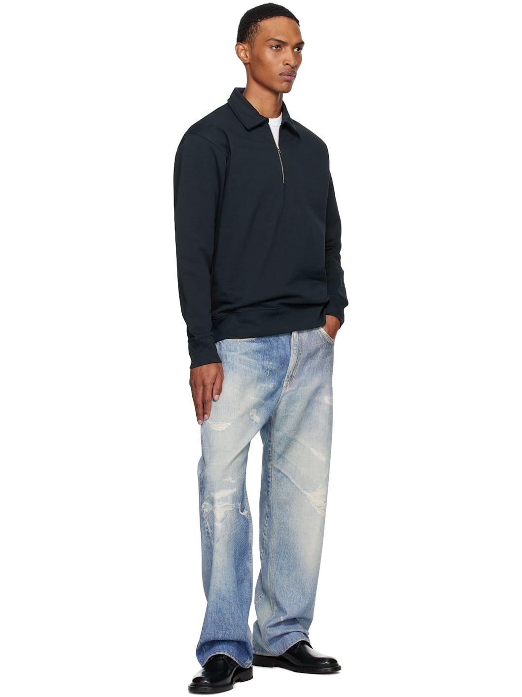 Navy Ketel Relaxed Organic Half Zip Sweatshirt - 4