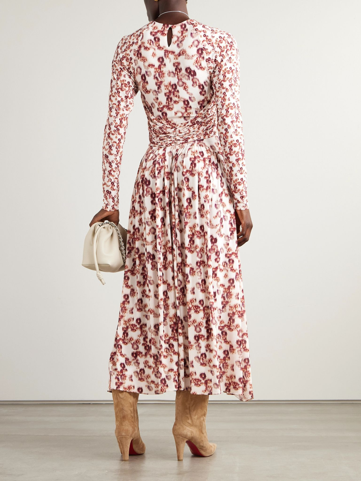Galina asymmetric gathered draped printed stretch-jersey maxi dress Red - 3