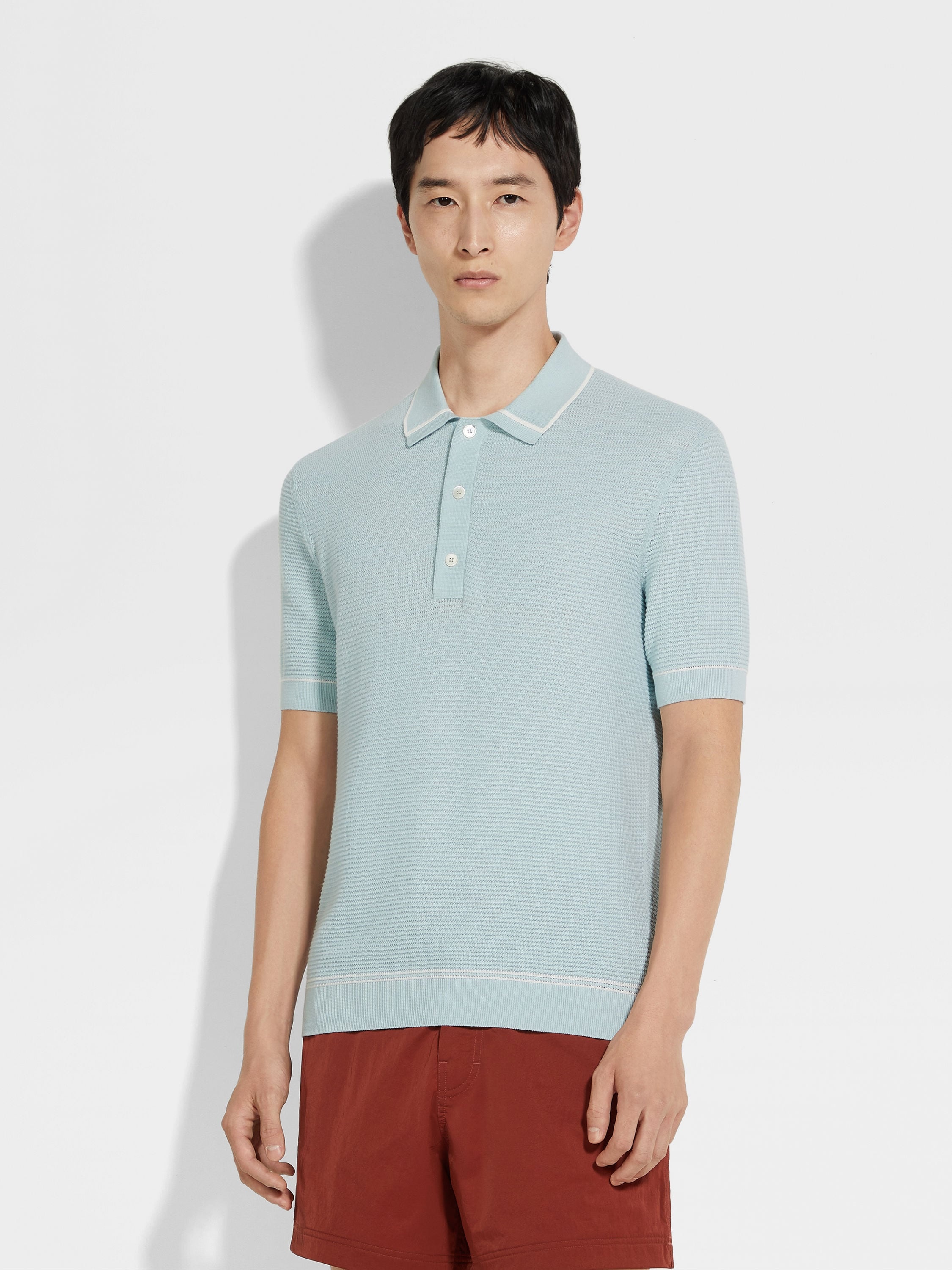 LIGHT BLUE PREMIUM COTTON POLO SHIRT - 4