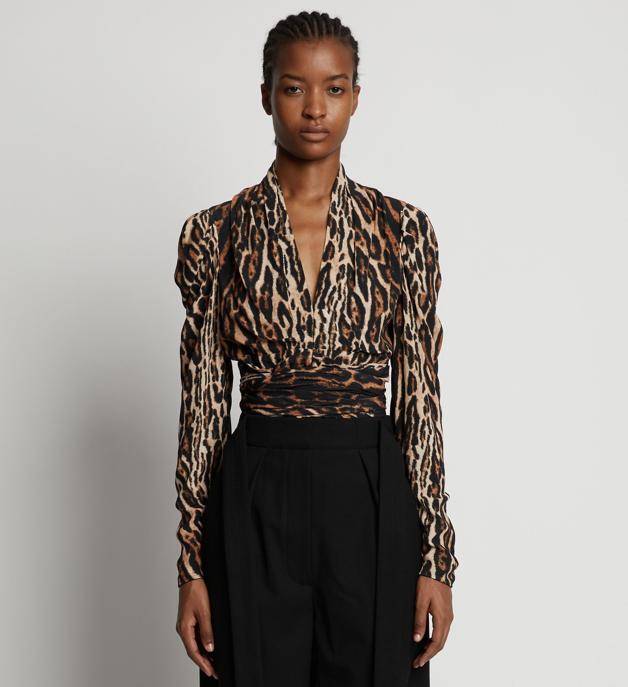 Leopard Crepe De Chine V-Neck Top - 2