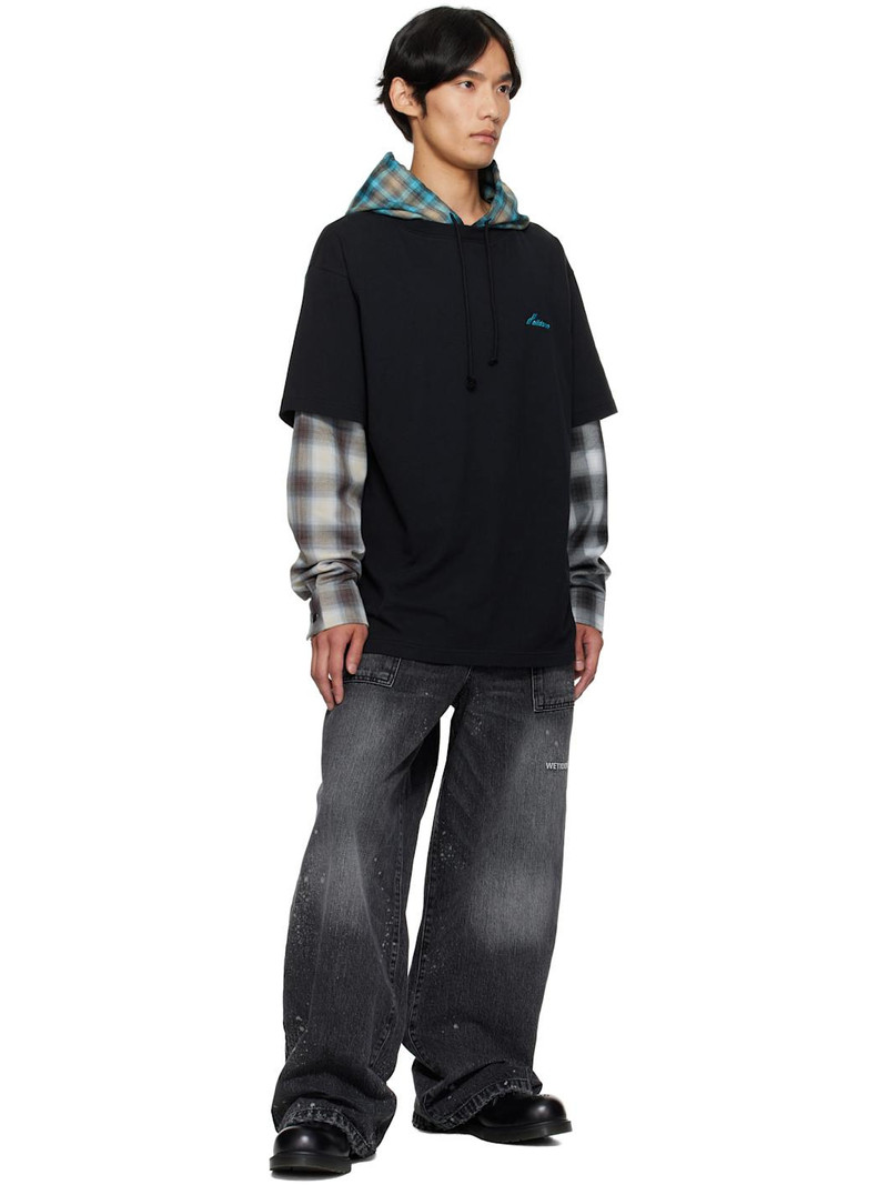We11done Black Checkered Layered Hoodie outlook