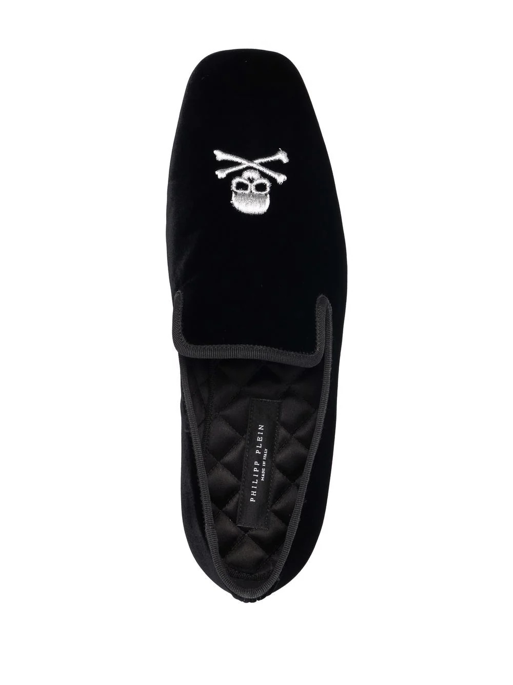 skull embroidery velvet loafers - 4