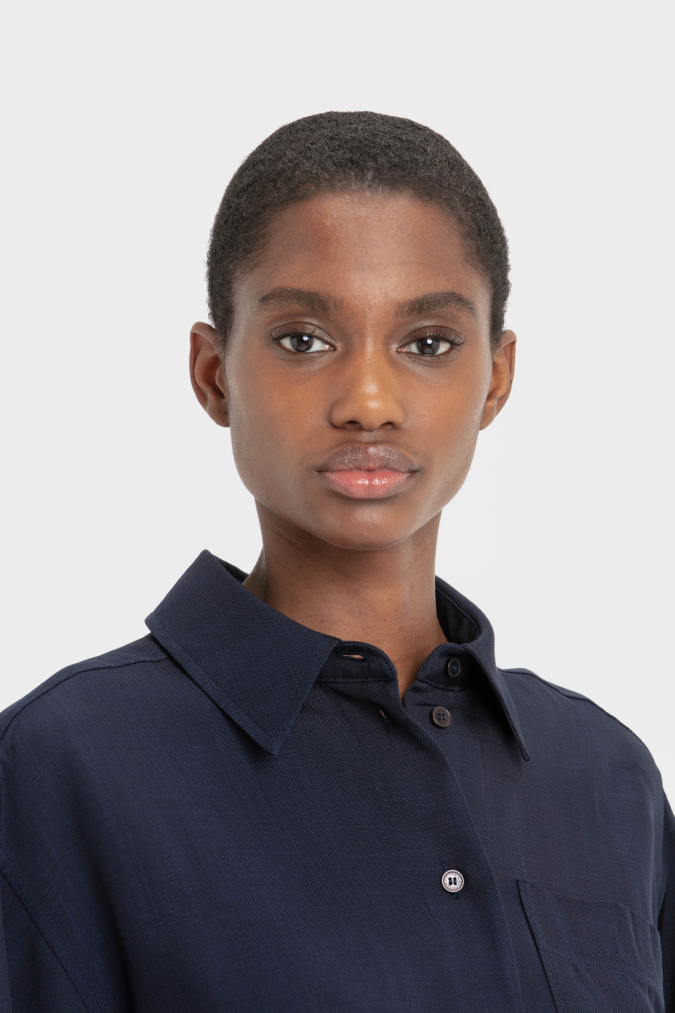 Cropped Patch Pocket Shirt In Ink Blue - 7