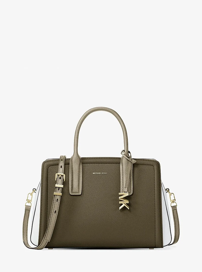Laila Medium Color-Block Pebbled Leather Satchel - 1