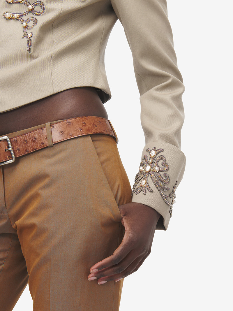 Women's Beaded Frogging Cropped Jacket in Beige 5