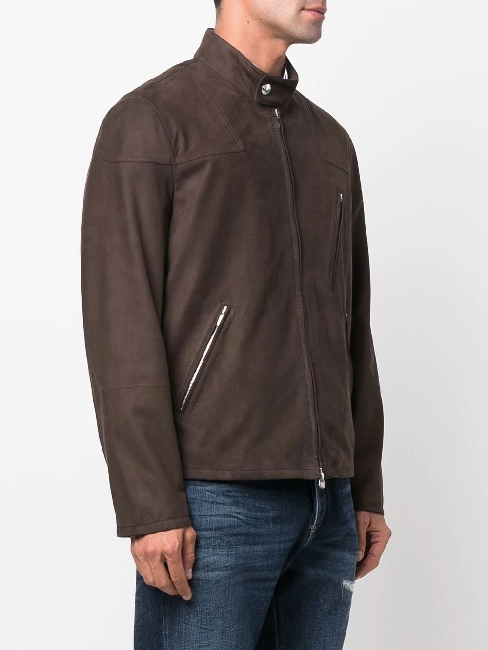 smooth-finish zip-up leather jacket - 3