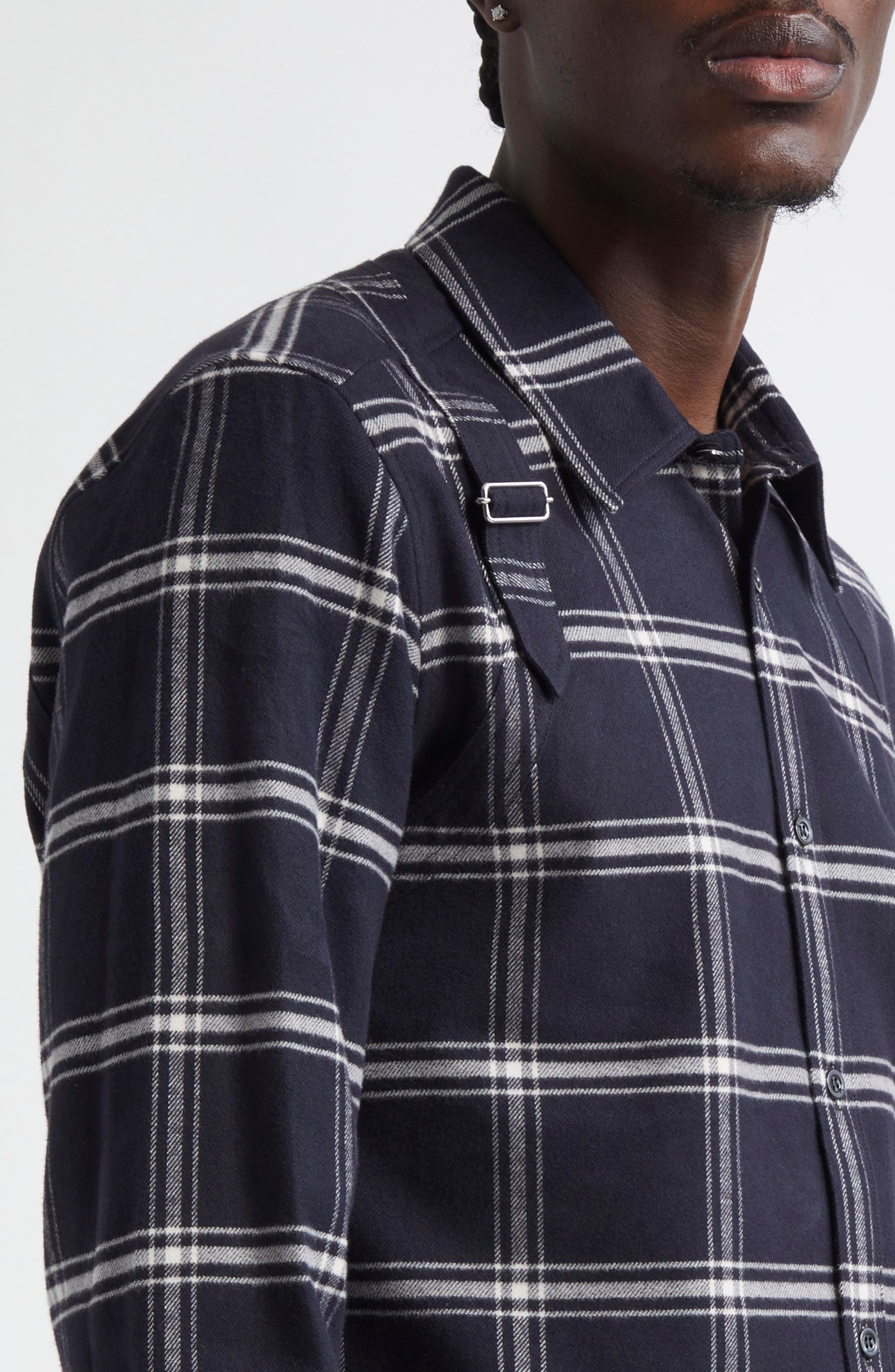 McQueen Harness Plaid Cotton Flannel Button-Up Shirt in Black-Ivory at Nordstrom - 5